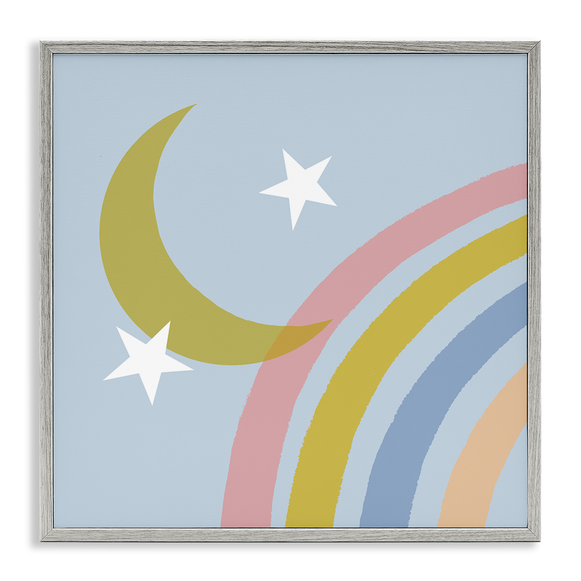 Stupell Industries Rainbow And Moon Shape Landscape & Nature Painting Gray Framed Art Print Wall Art, 17 x 17