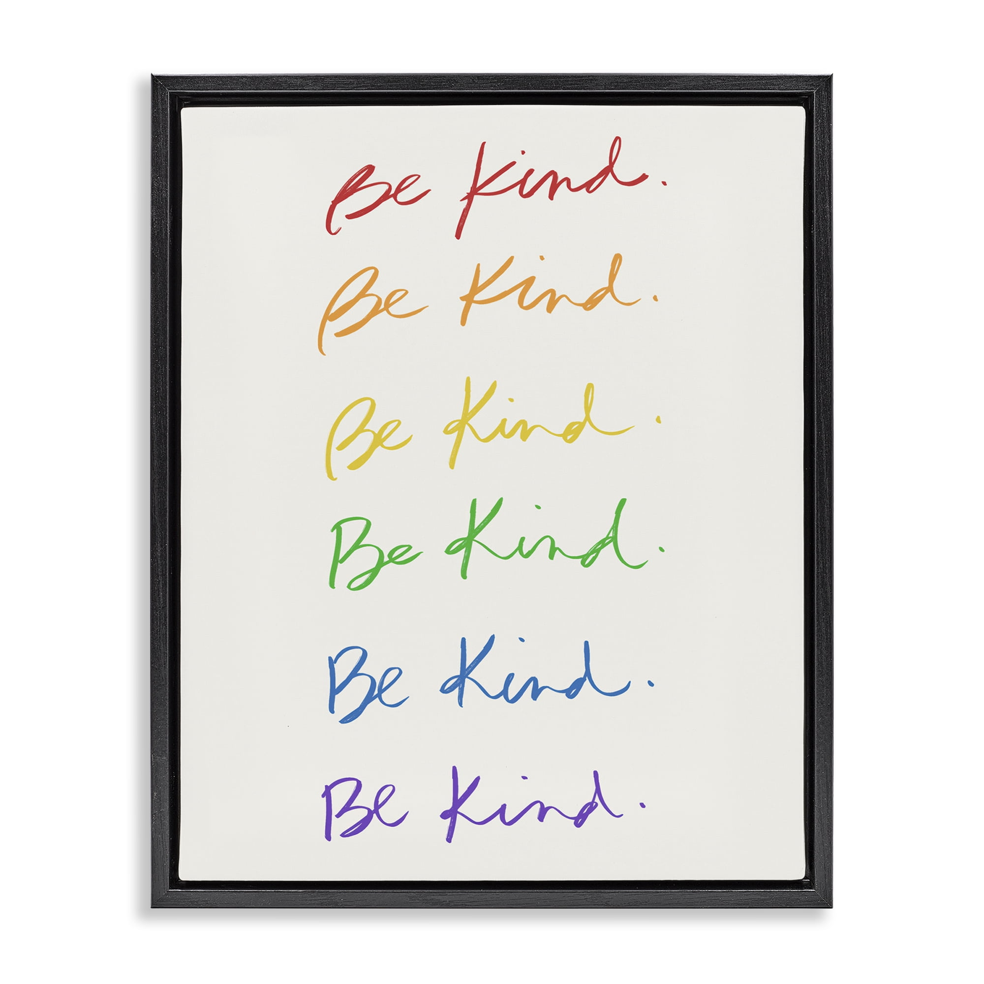 Stupell Industries Rainbow Be Kind Typography Painting Black Floater Framed Art Print Wall Art, 17 x 21