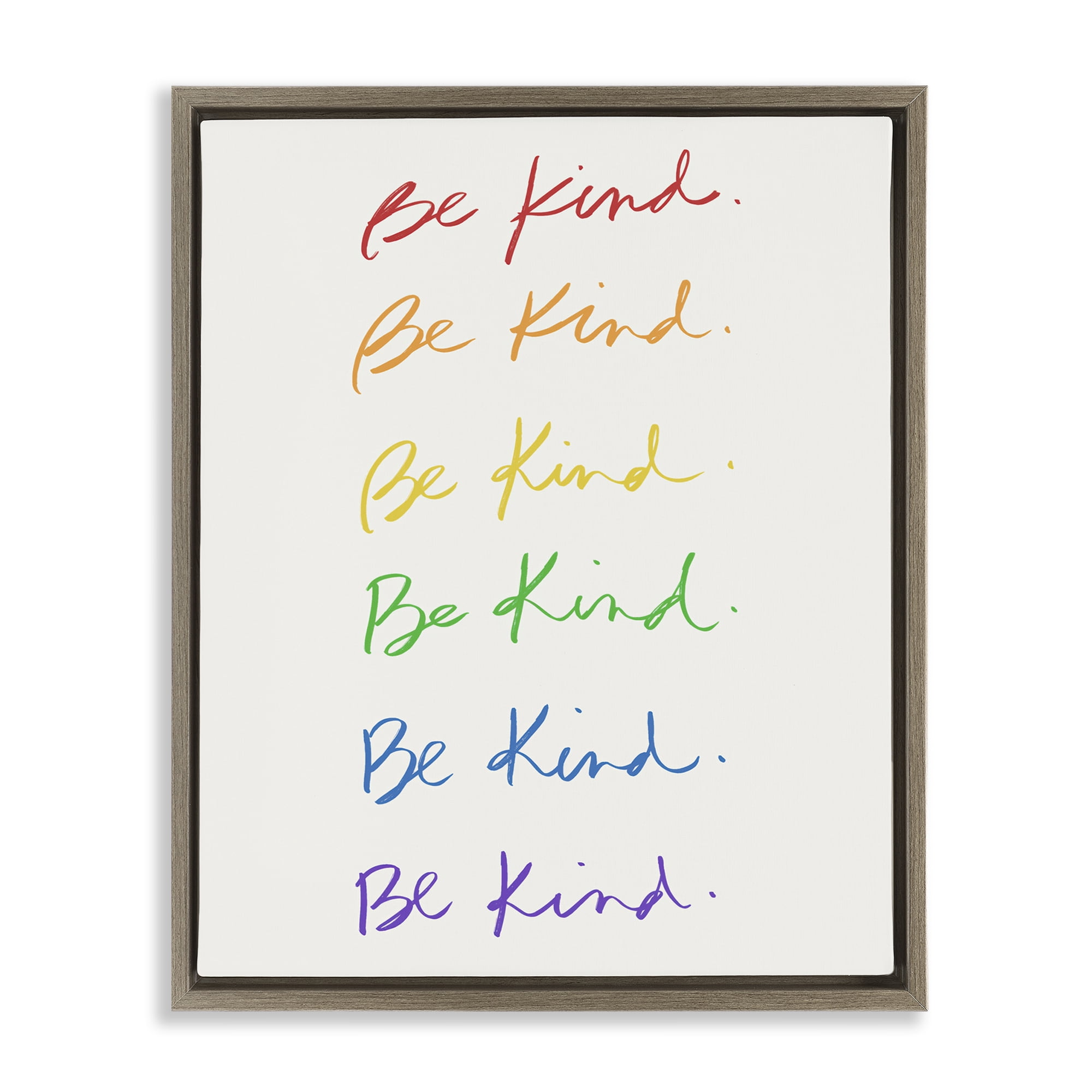 Stupell Industries Rainbow Be Kind Typography Painting Brown Floater Framed Art Print Wall Art, 17 x 21