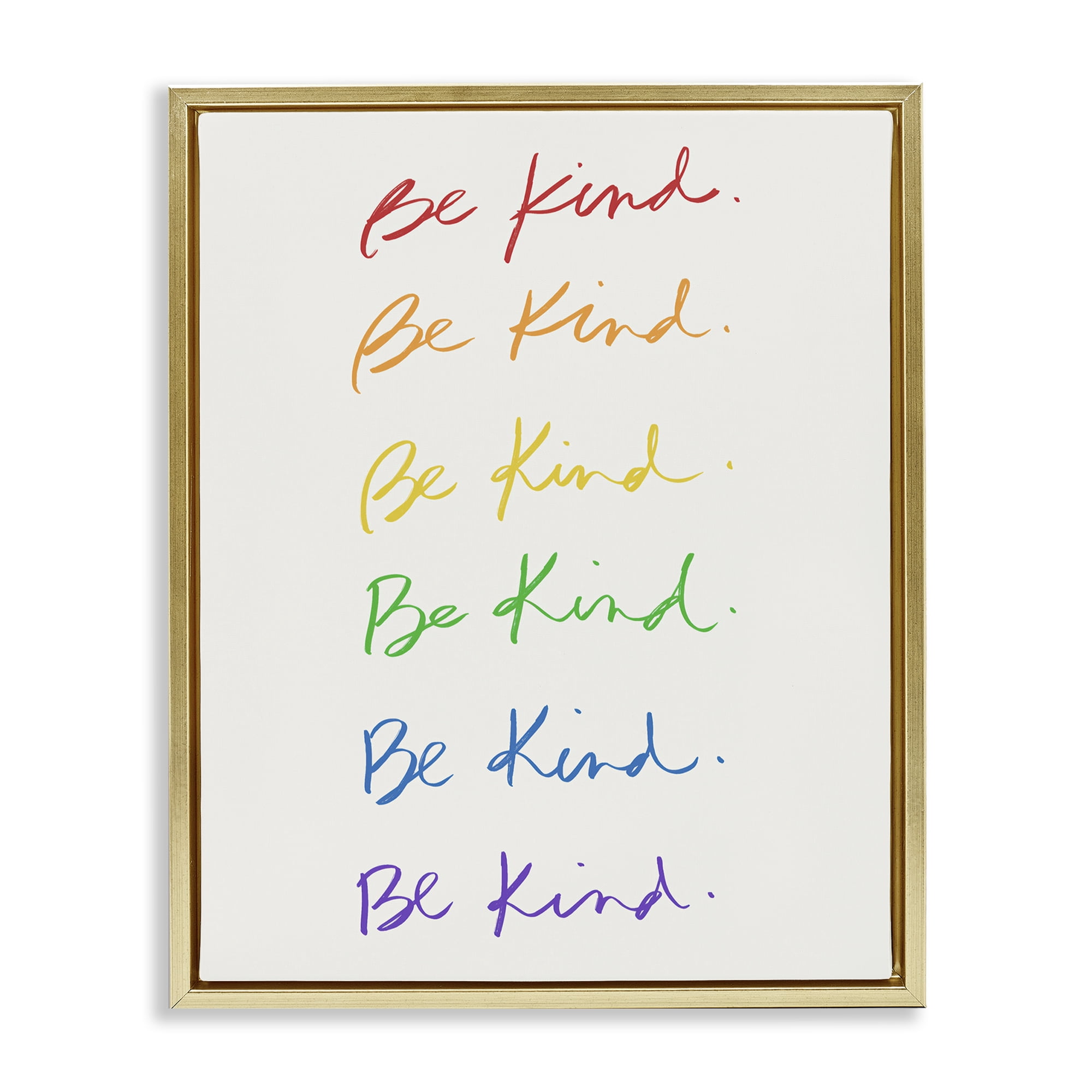 Stupell Industries Rainbow Be Kind Typography Painting Gold Floater Framed Art Print Wall Art, 17 x 21