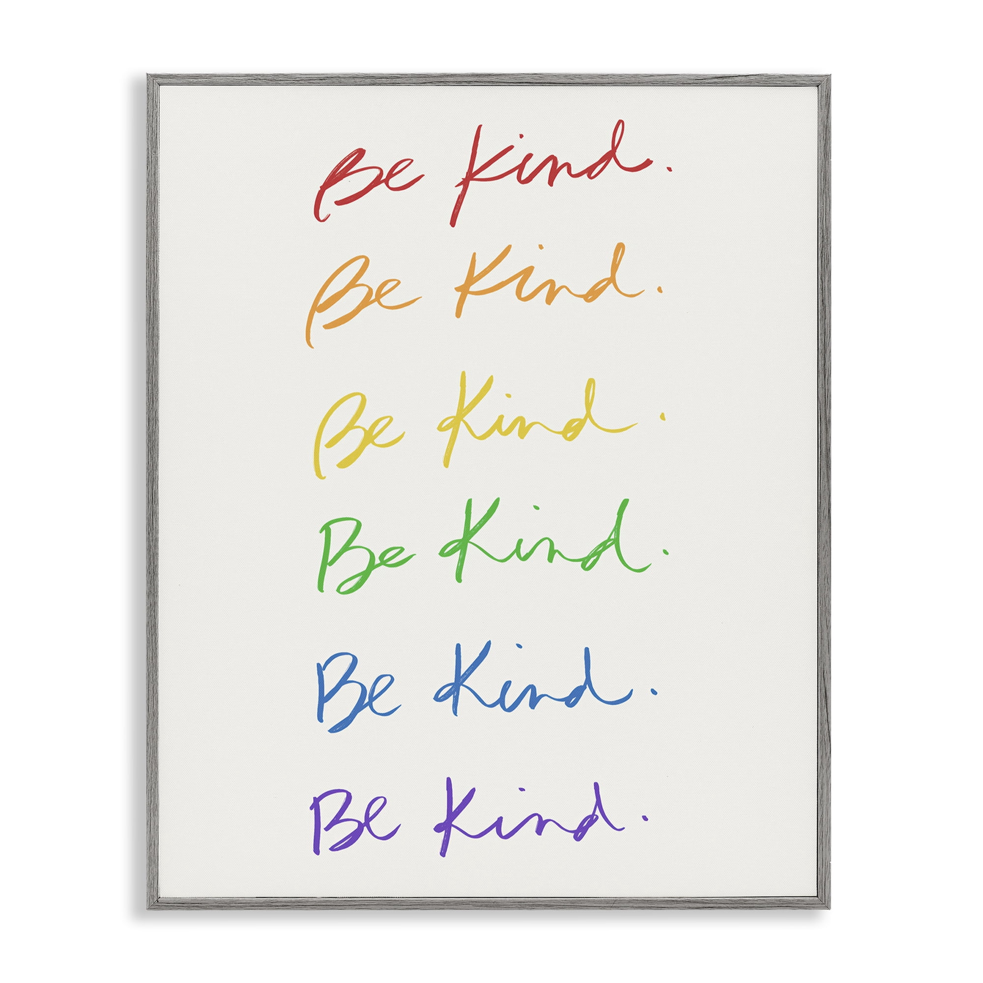 Stupell Industries Rainbow Be Kind Typography Painting Gray Framed Art Print Wall Art, 16 x 20