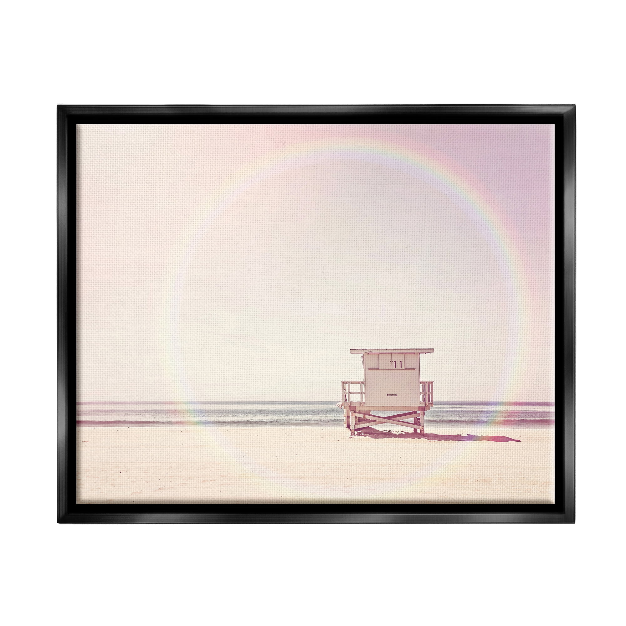 Stupell Industries Rainbow Beach Hut Photography Nature Photography Black Floater Framed Art Print Wall Art, 31 x 25