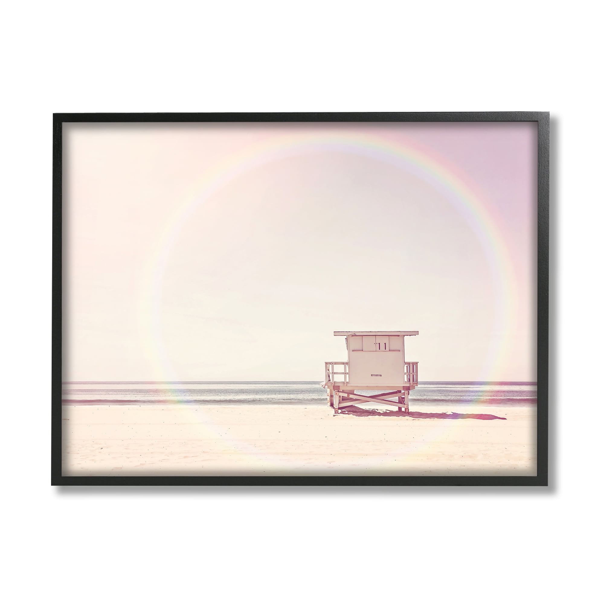 Stupell Industries Rainbow Beach Hut Photography Nature Photography Black Framed Art Print Wall Art, 20 x 16