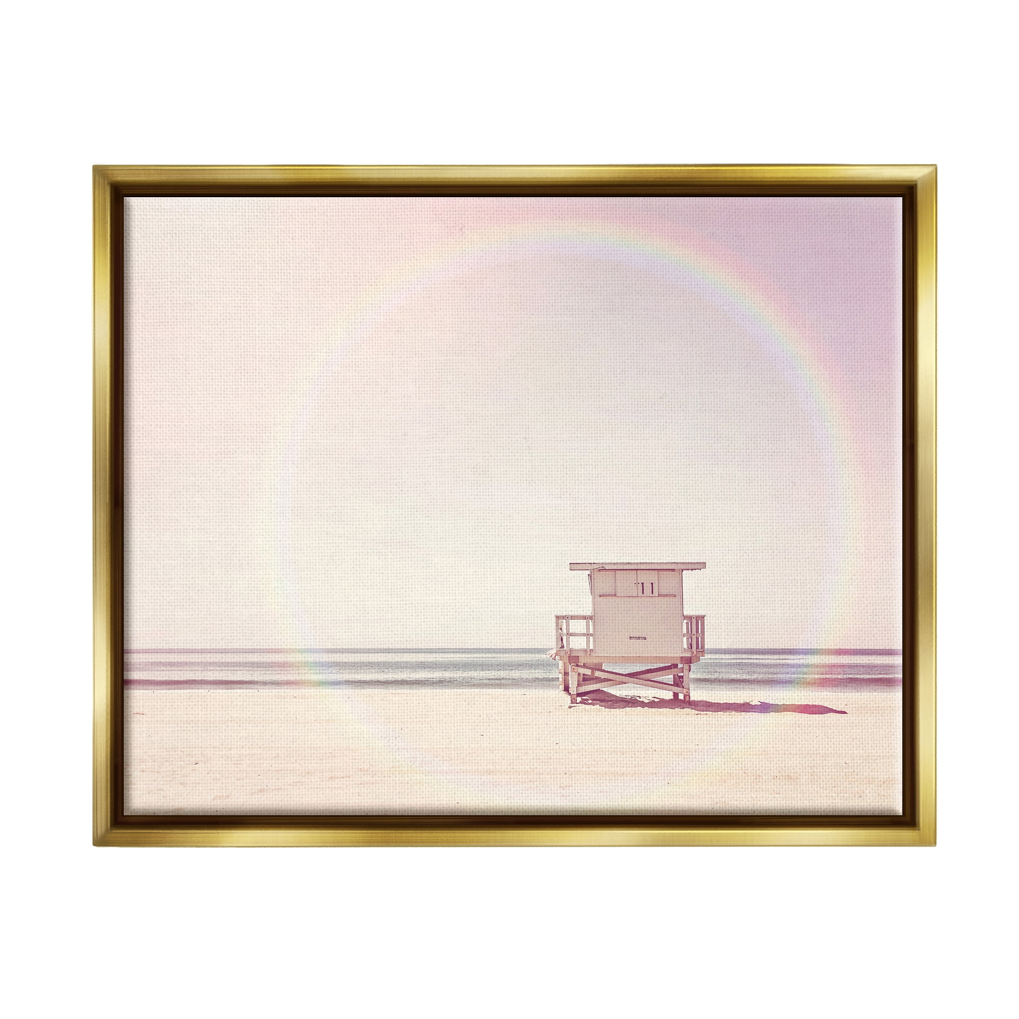 Stupell Industries Rainbow Beach Hut Photography Nature Photography Gold Floater Framed Art Print Wall Art, 31 x 25