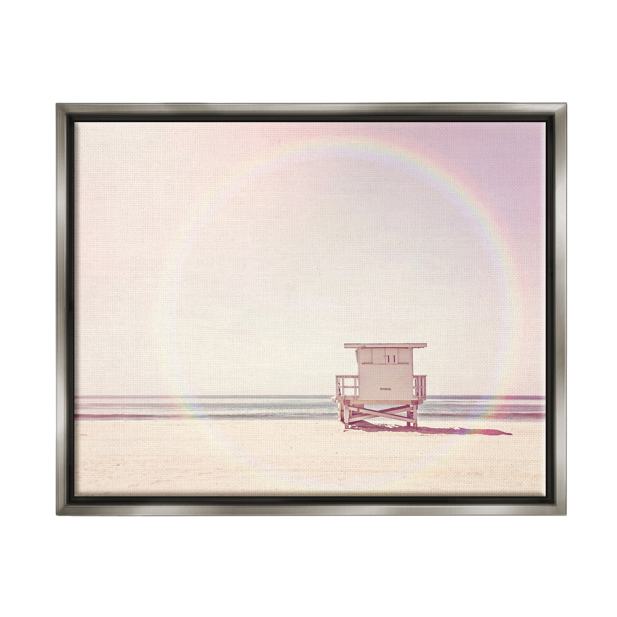Stupell Industries Rainbow Beach Hut Photography Nature Photography Gray Floater Framed Art Print Wall Art, 31 x 25