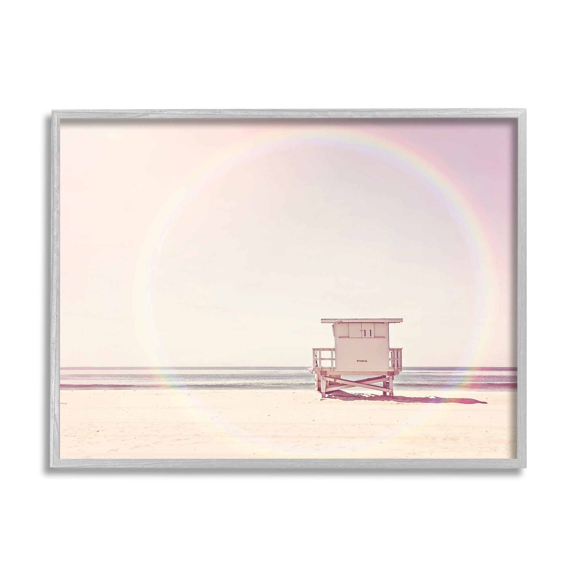 Stupell Industries Rainbow Beach Hut Photography Nature Photography Gray Framed Art Print Wall Art, 14 x 11