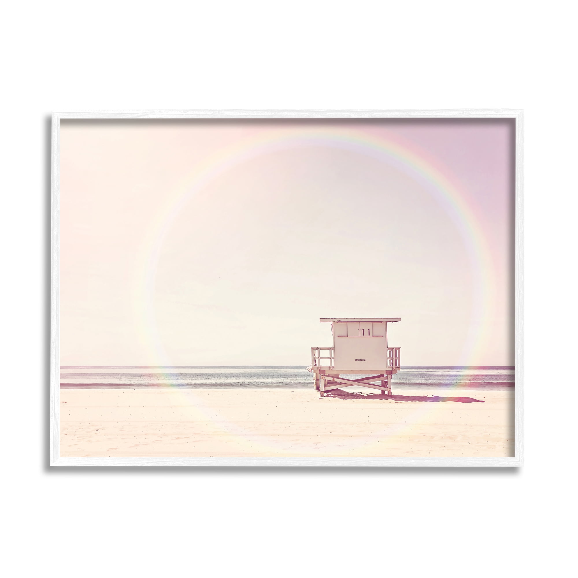 Stupell Industries Rainbow Beach Hut Photography Nature Photography White Framed Art Print Wall Art, 30 x 24