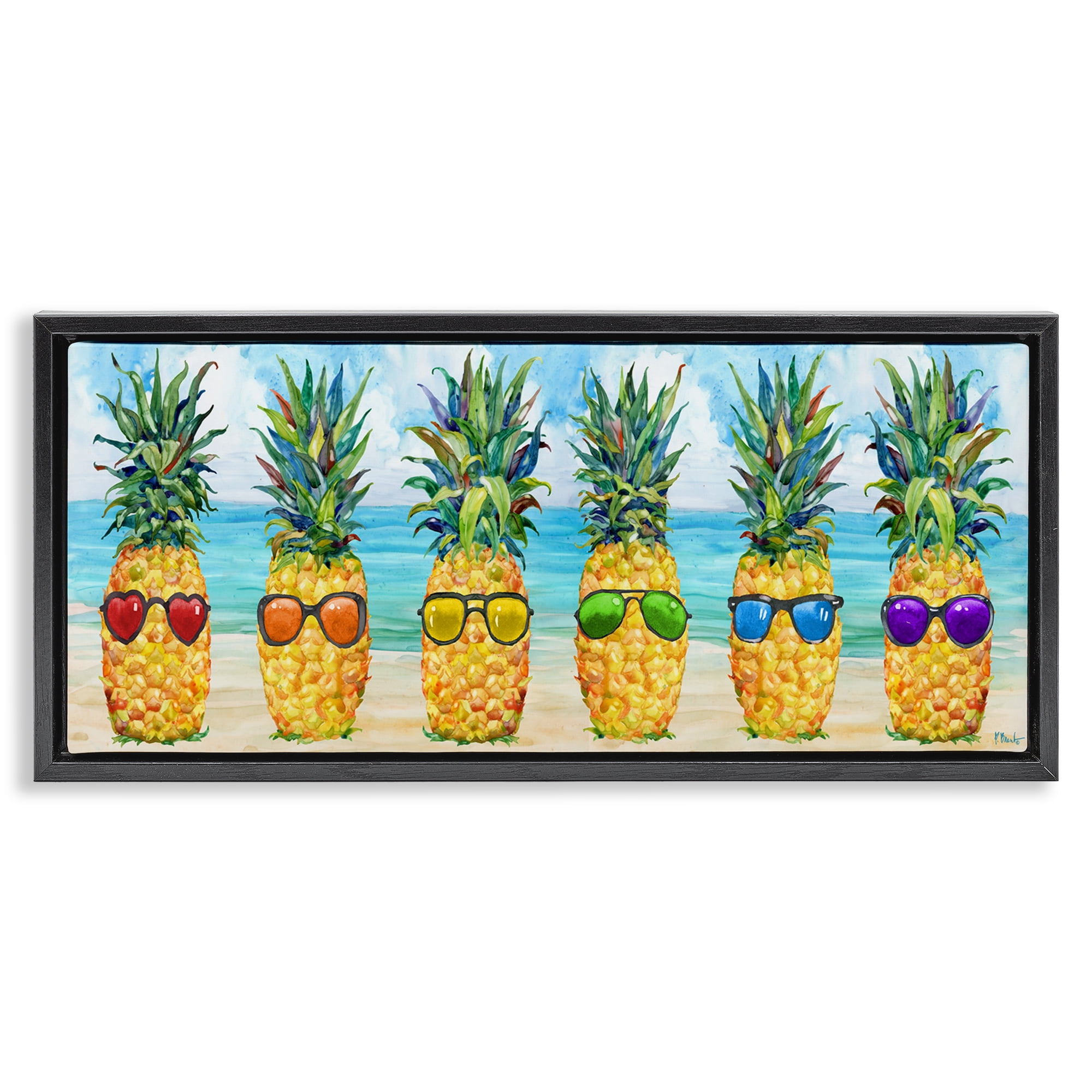 Stupell Industries Rainbow Beach Pineapples Food & Beverage Painting Black Floater Framed Canvas Art Print Wall Art, 31 x 14