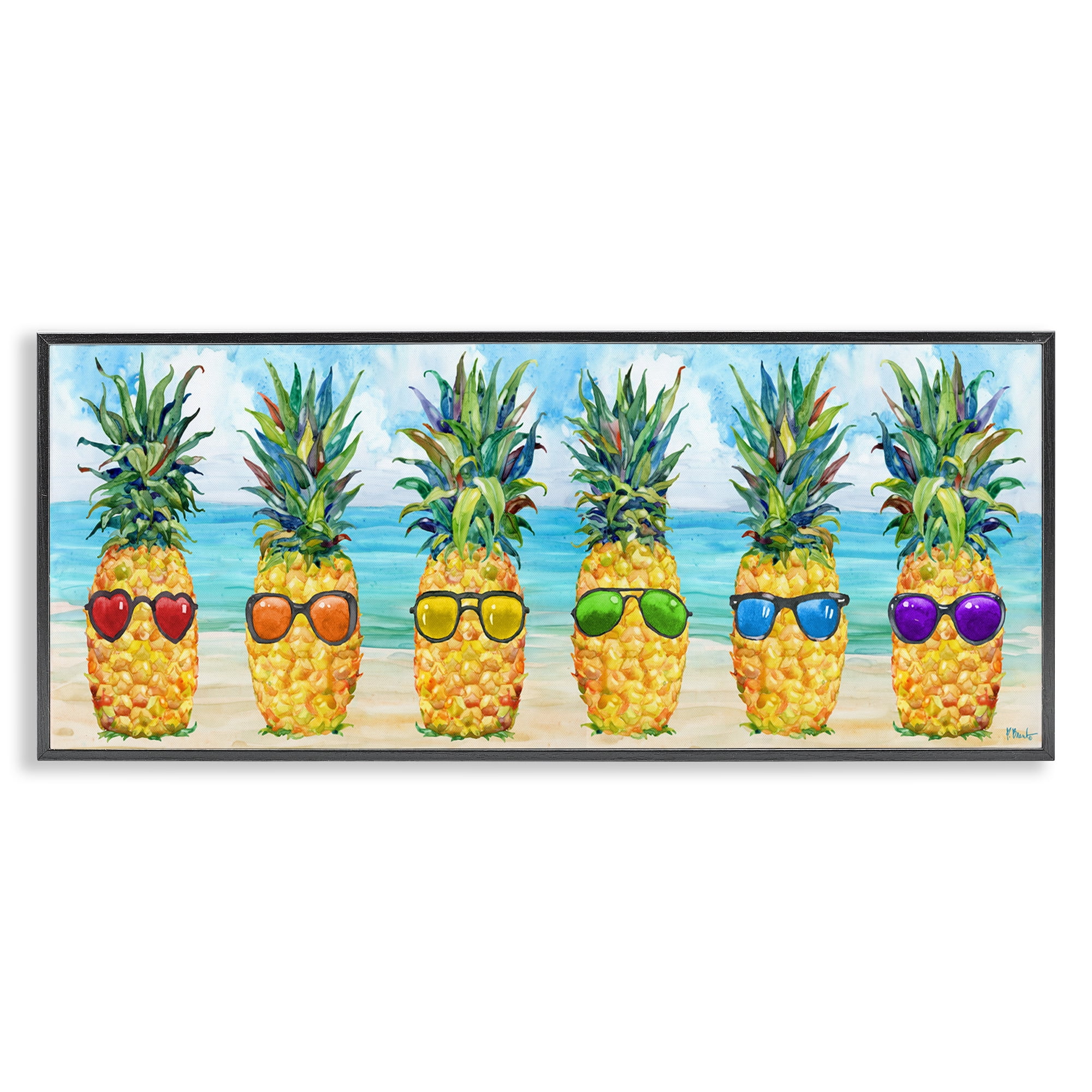 Stupell Industries Rainbow Beach Pineapples Food & Beverage Painting Black Framed Art Print Wall Art, 24 x 10