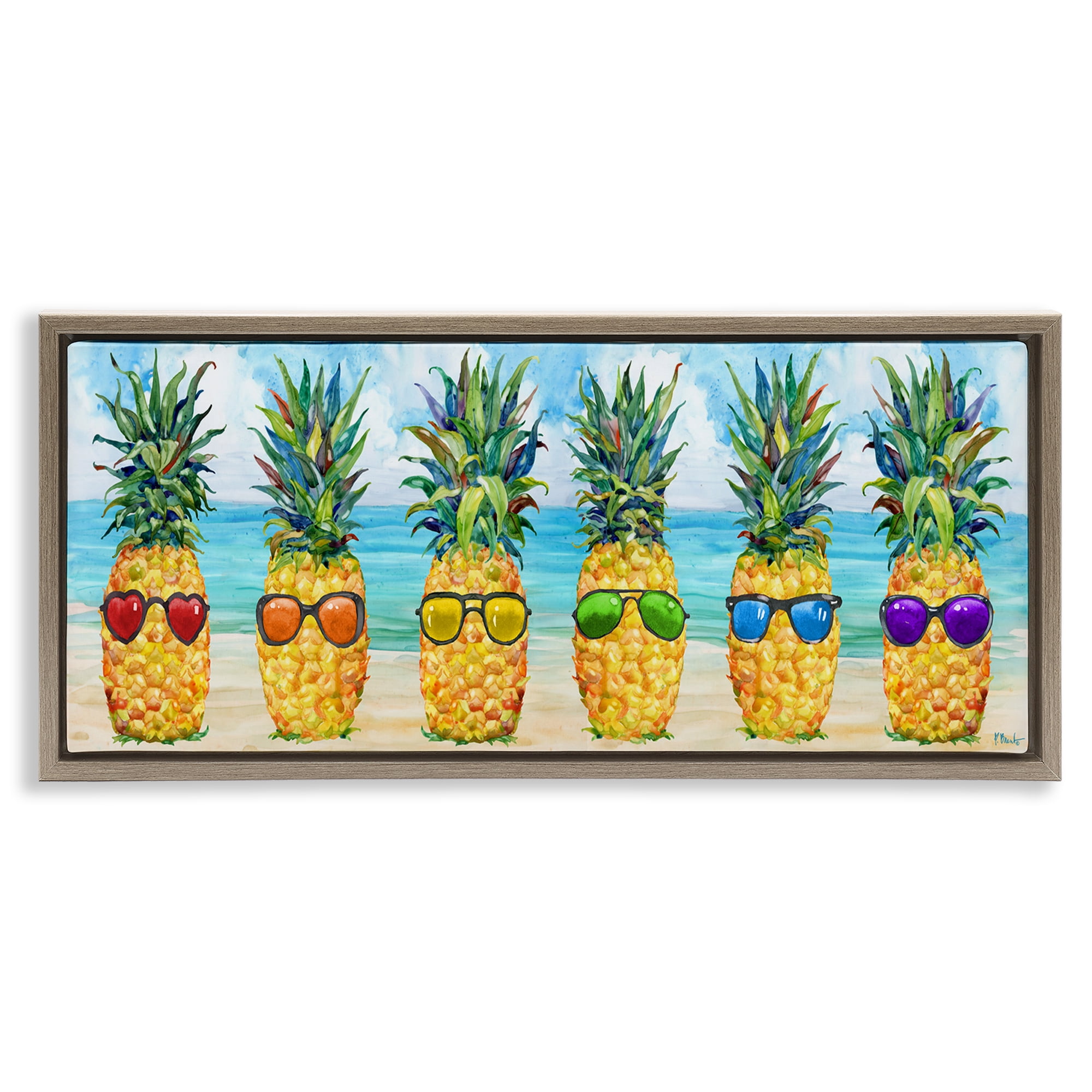 Stupell Industries Rainbow Beach Pineapples Food & Beverage Painting Brown Floater Framed Canvas Art Print Wall Art, 25 x 11