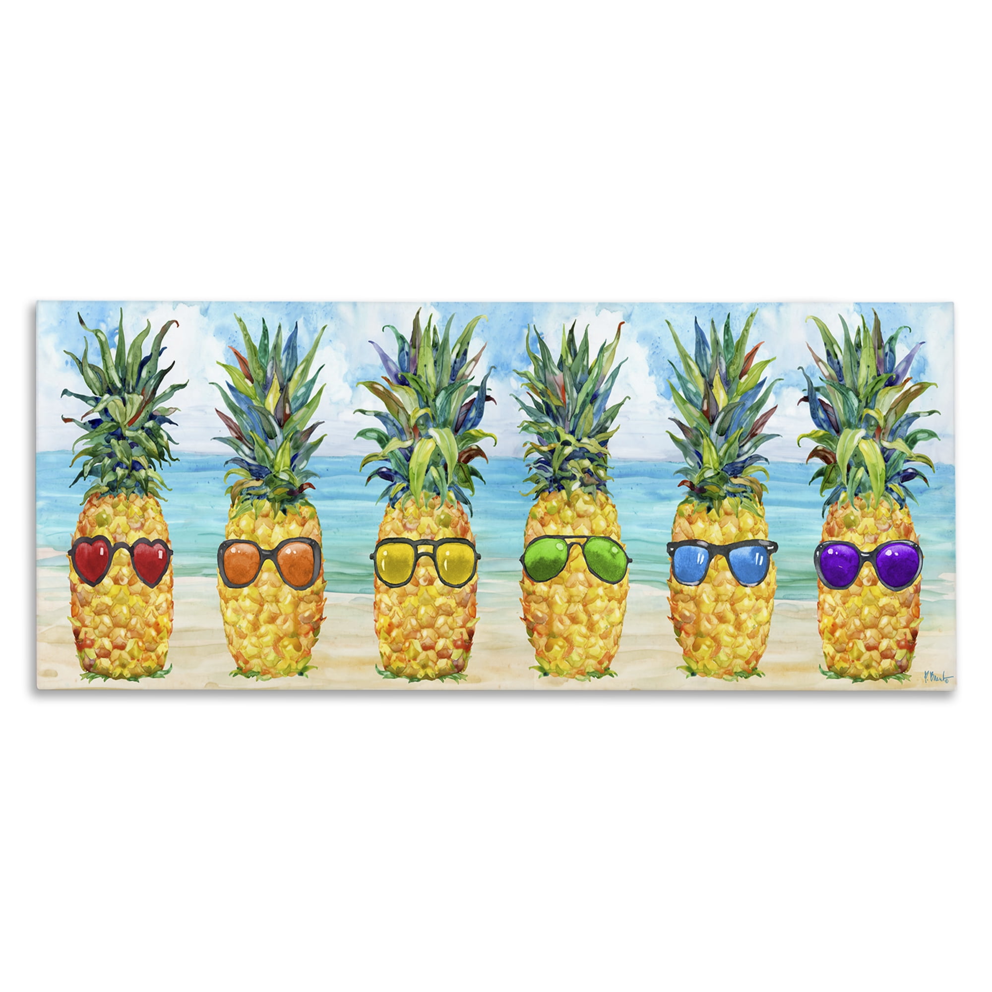 Stupell Industries Rainbow Beach Pineapples Food & Beverage Painting Gallery Wrapped Canvas Art Print Wall Art, 30 x 13