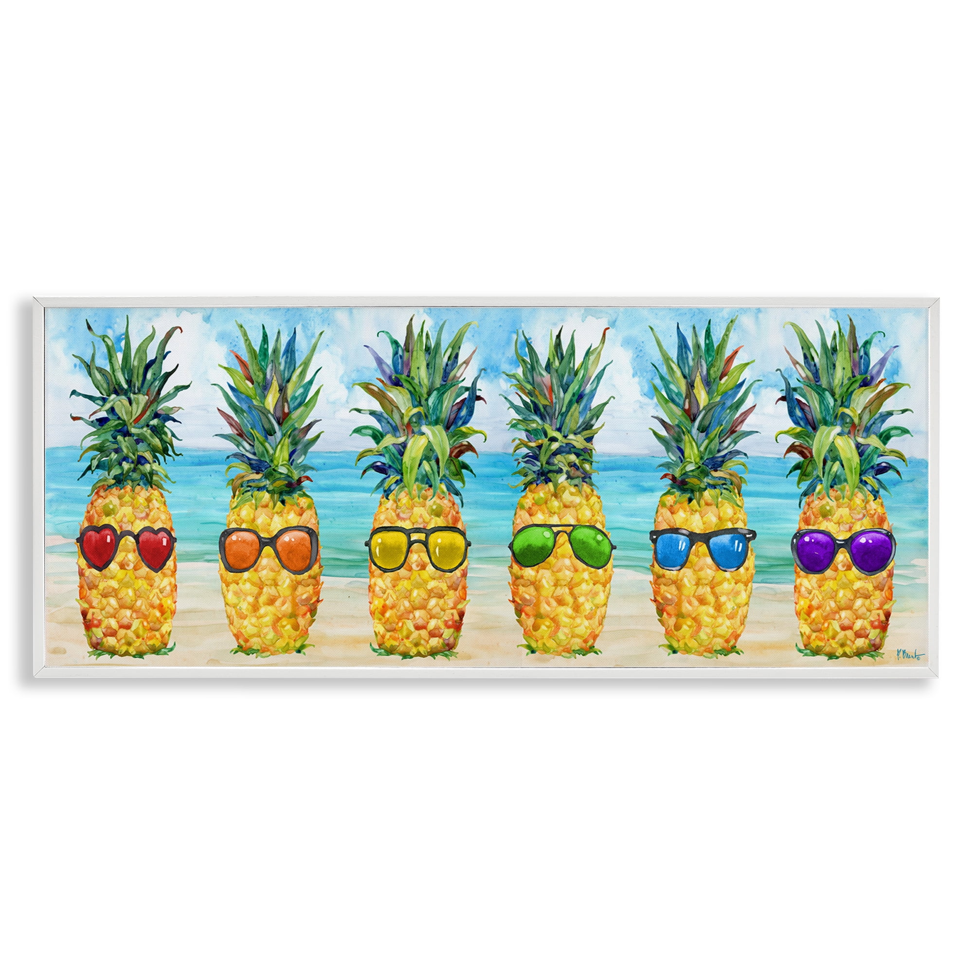 Stupell Industries Rainbow Beach Pineapples Food & Beverage Painting White Framed Art Print Wall Art, 24 x 10