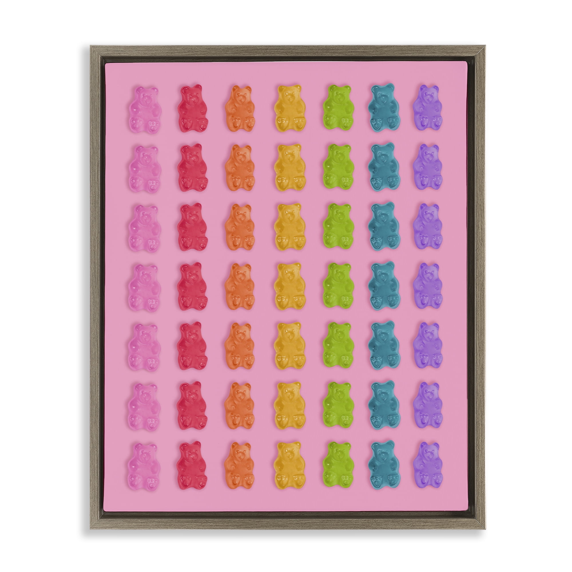 Stupell Industries Rainbow Bears in Stripes Brown Framed Floater Canvas Wall Art, design by LISH Creative
