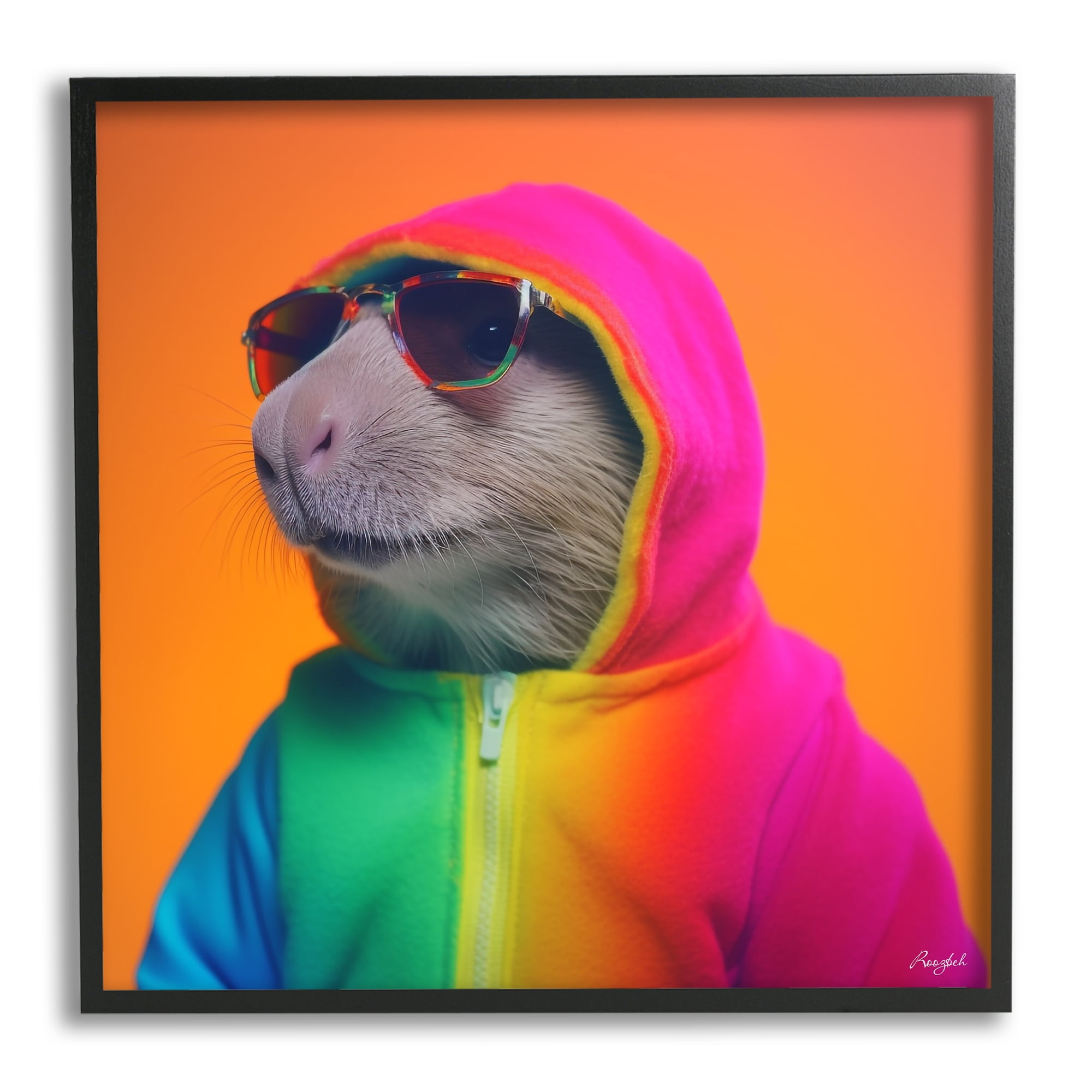 Stupell Industries Rainbow Beaver Portrait Animals & Insects Painting Black Framed Art Print Wall Art, 17 x 17