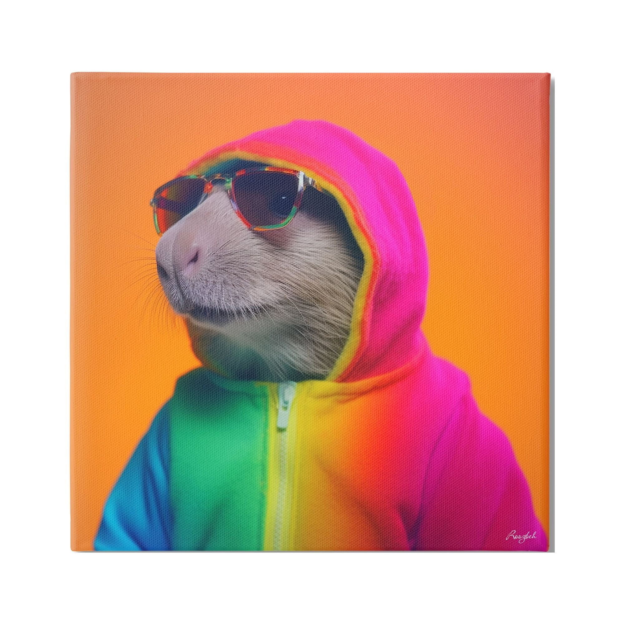 Stupell Industries Rainbow Beaver Portrait Animals & Insects Painting Gallery Wrapped Canvas Art Print Wall Art, 30 x 30