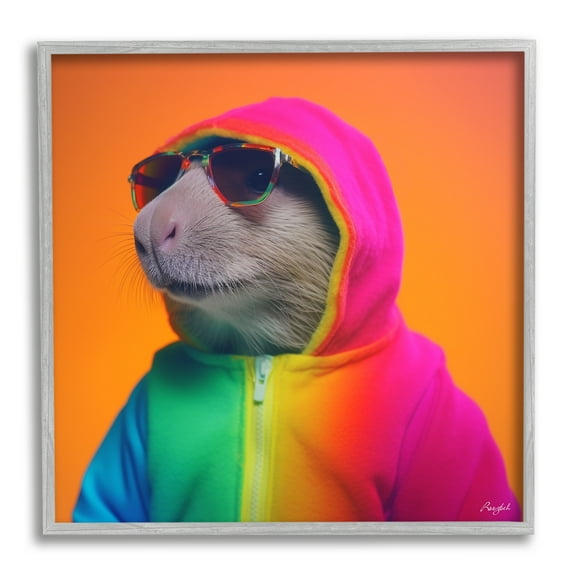 Stupell Industries Rainbow Beaver Portrait Animals & Insects Painting Gray Framed Art Print Wall Art, 12 x 12