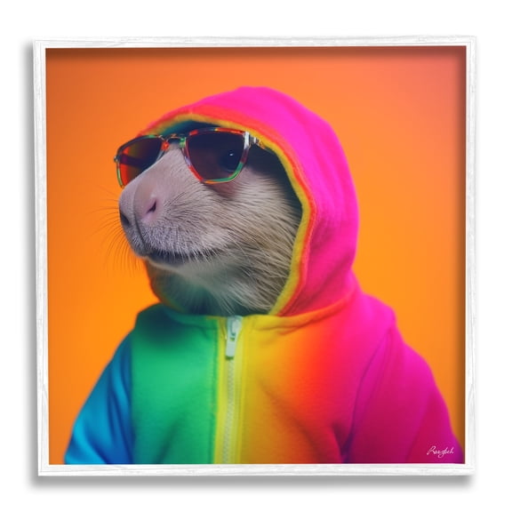 Stupell Industries Rainbow Beaver Portrait Animals & Insects Painting White Framed Art Print Wall Art, 24 x 24