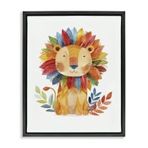 Stupell Industries Rainbow Blooms Lion Animals Painting Black Floater Framed Canvas Art Print Wall Art, 17 x 21