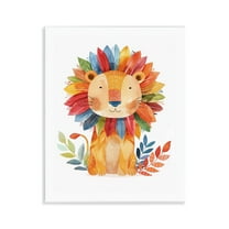 Stupell Industries Rainbow Blooms Lion Animals Painting Unframed Art Print Wall Art, 11 x 14