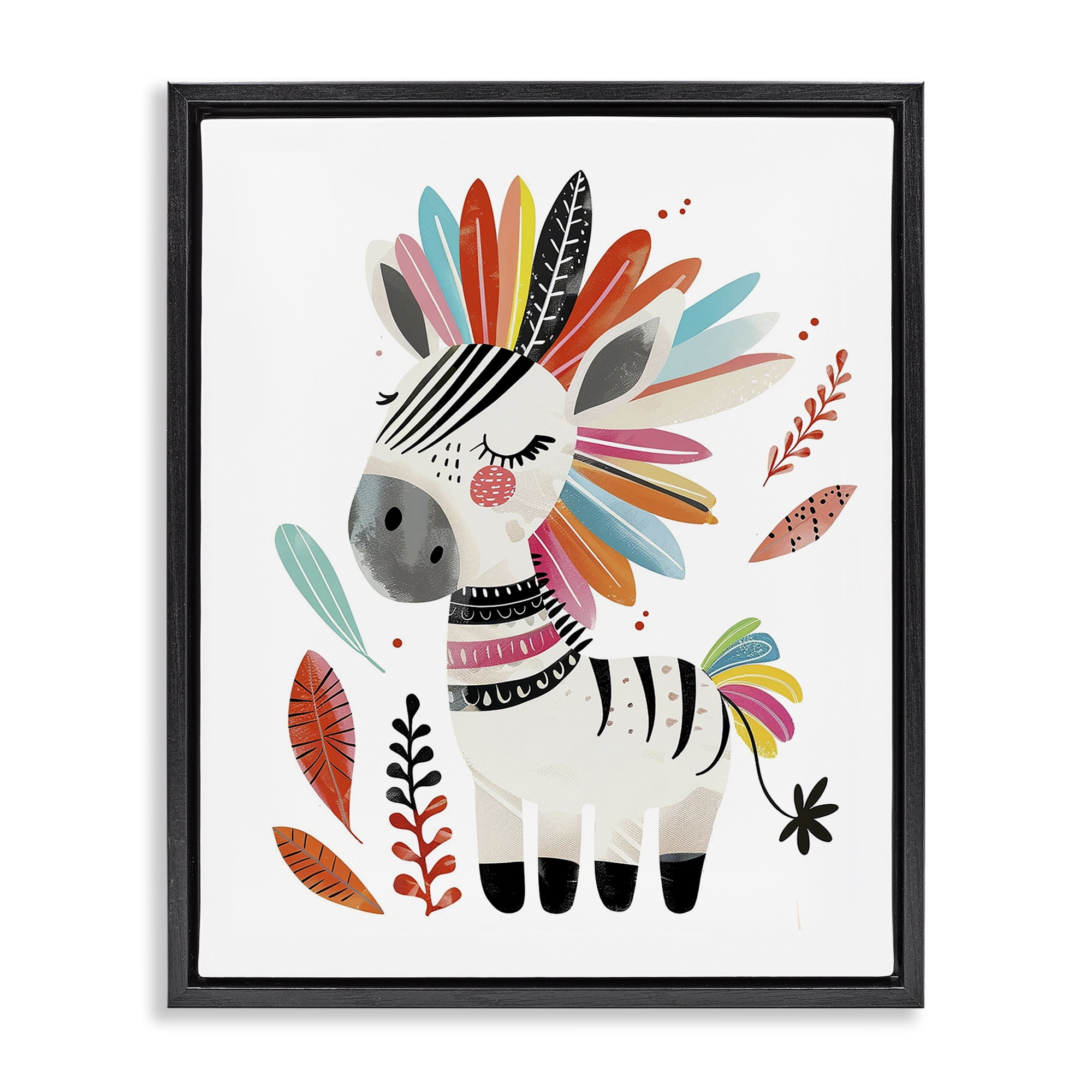 Stupell Industries Rainbow Blooms Zebra Animals Painting Black Floater Framed Canvas Art Print Wall Art, 17 x 21