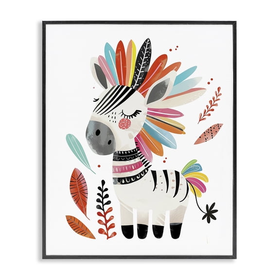 Stupell Industries Rainbow Blooms Zebra Animals Painting Black Framed Art Print Wall Art, 24 x 30