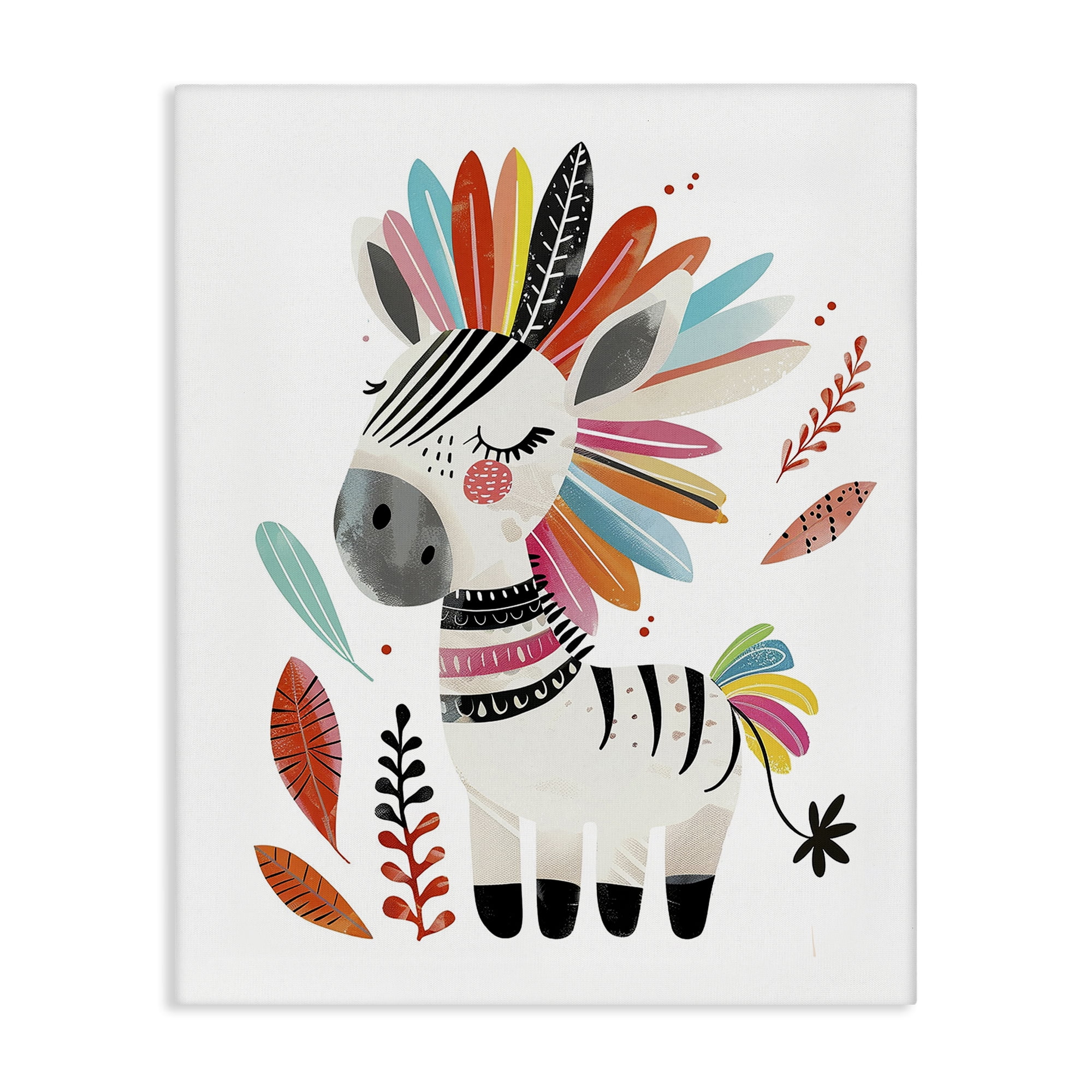 Stupell Industries Rainbow Blooms Zebra Animals Painting Wrapped Canvas Art Print Wall Art, 16 x 20