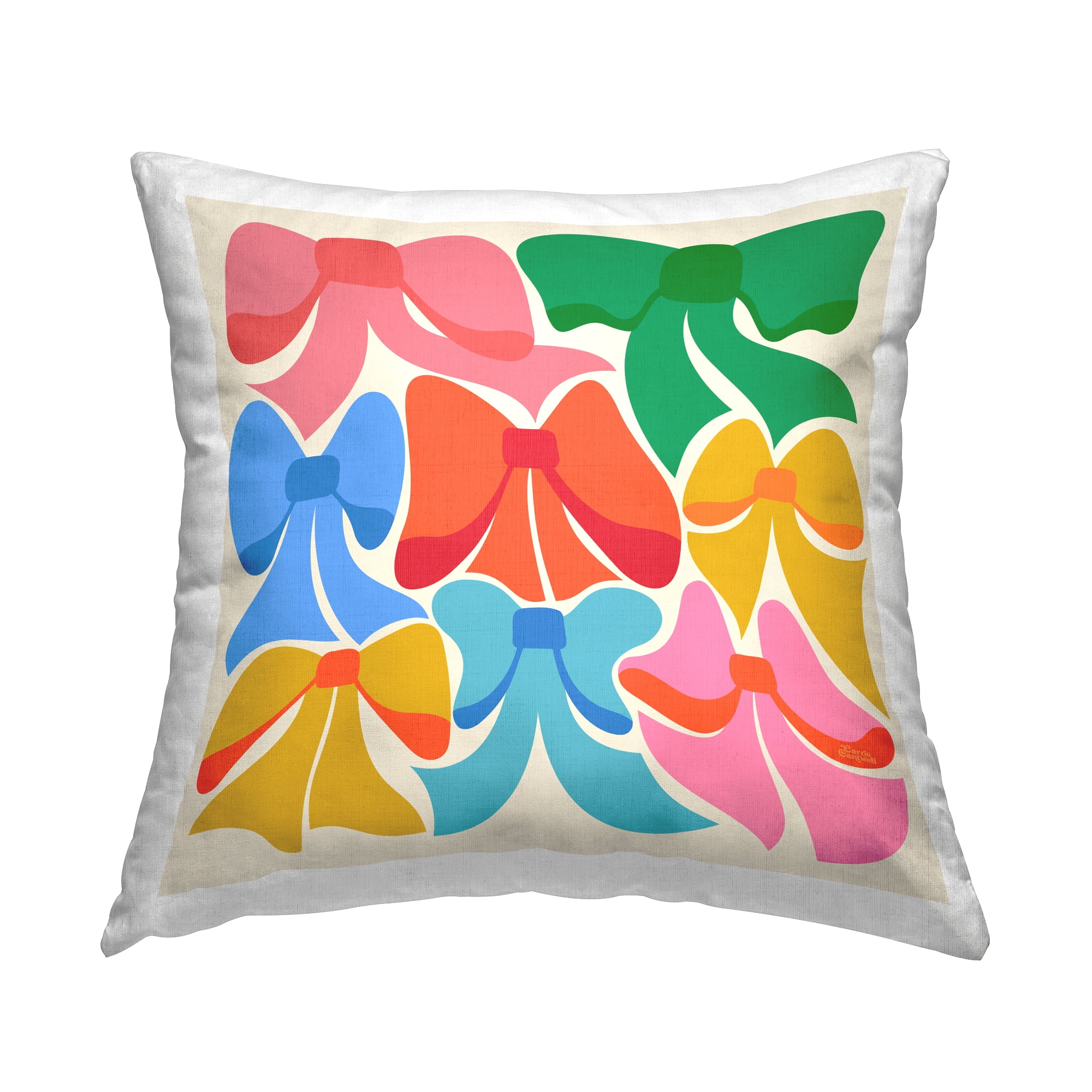 Stupell Industries Rainbow Bows Ribbon Shapes Decorative Printed Throw Pillow Design by Carrie Cantwell.