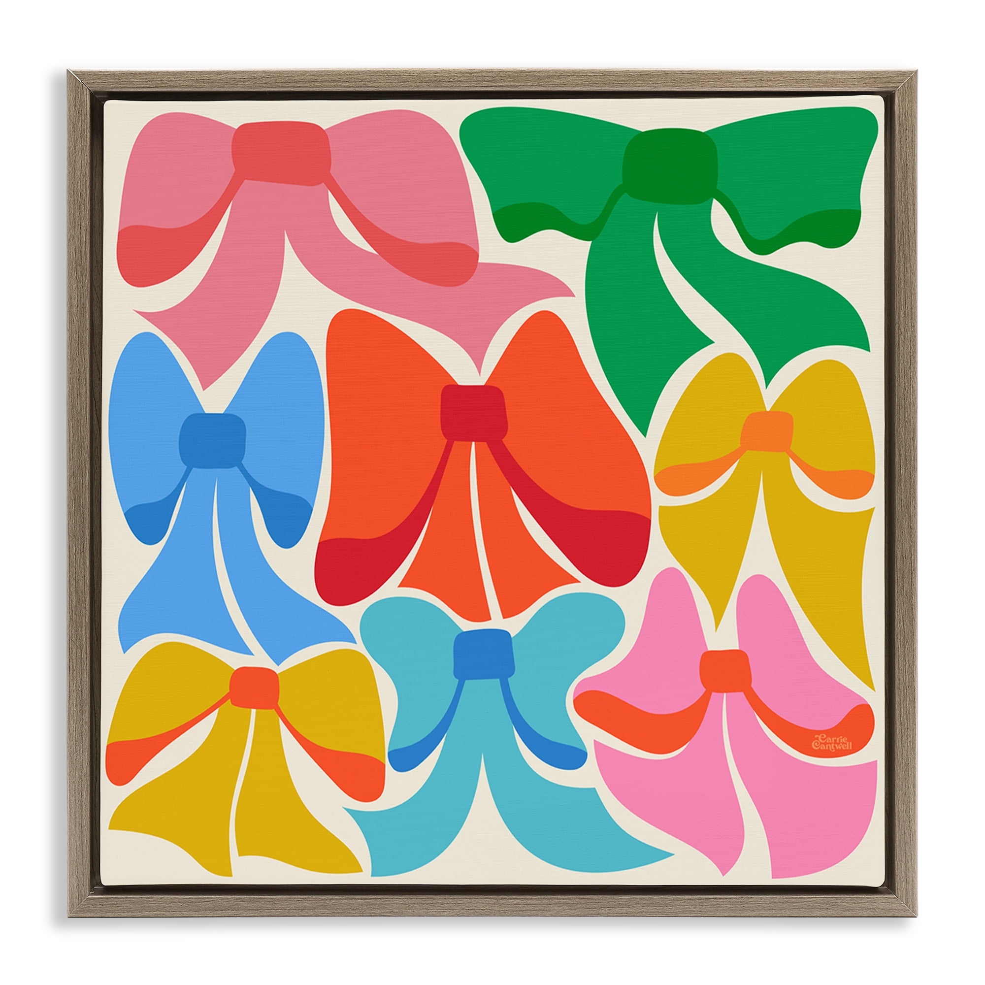 Stupell Industries Rainbow Bows Ribbon Shapes Fashion Painting Brown Floater Framed Canvas Art Print Wall Art, 25 x 25