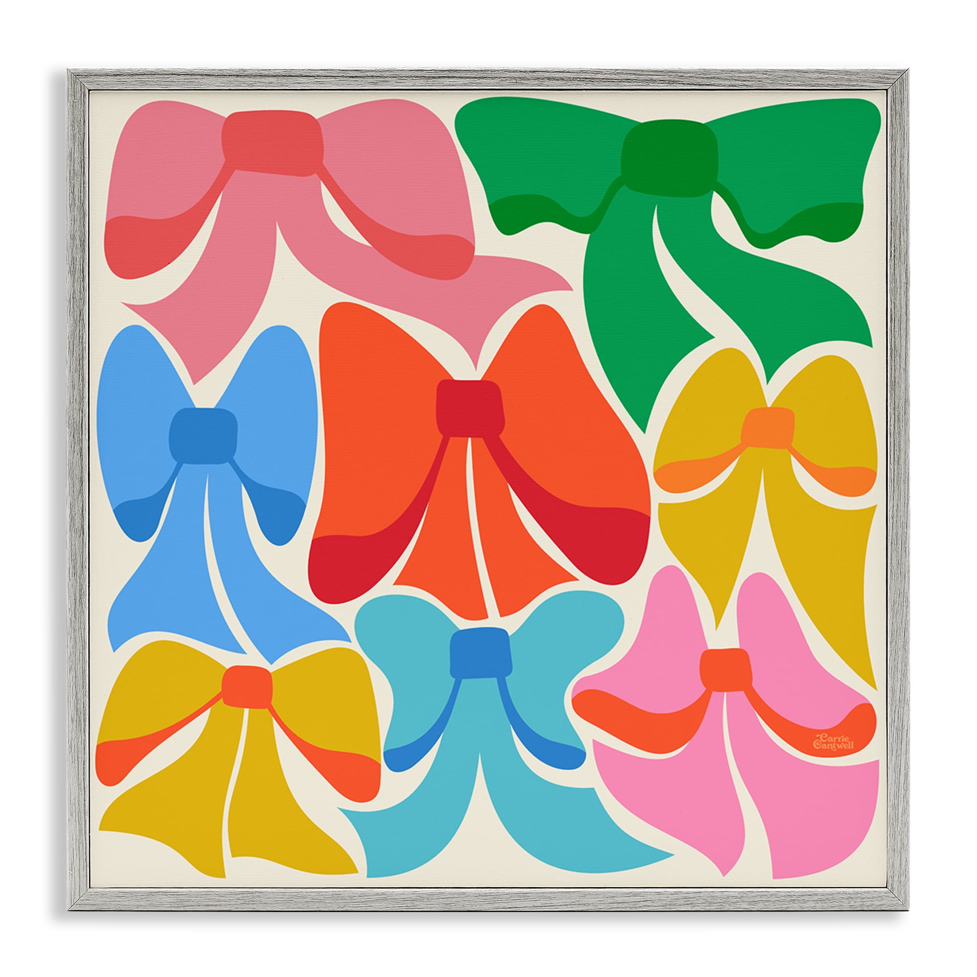 Stupell Industries Rainbow Bows Ribbon Shapes Fashion Painting Gray Framed Art Print Wall Art, 24 x 24