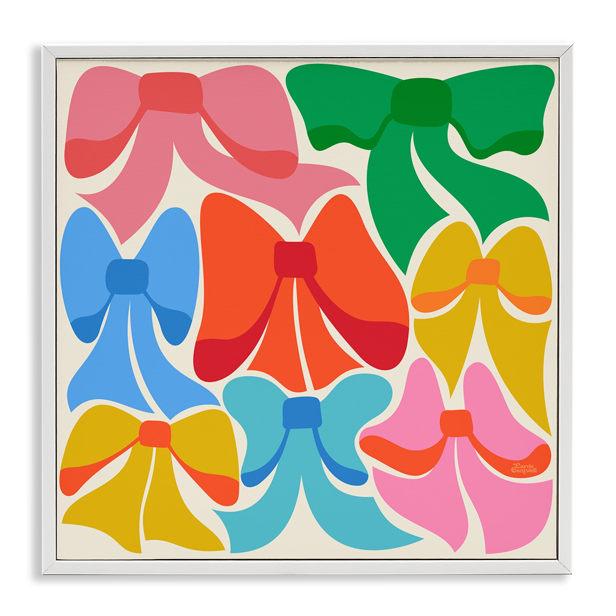 Stupell Industries Rainbow Bows Ribbon Shapes Fashion Painting White Framed Art Print Wall Art, 12 x 12