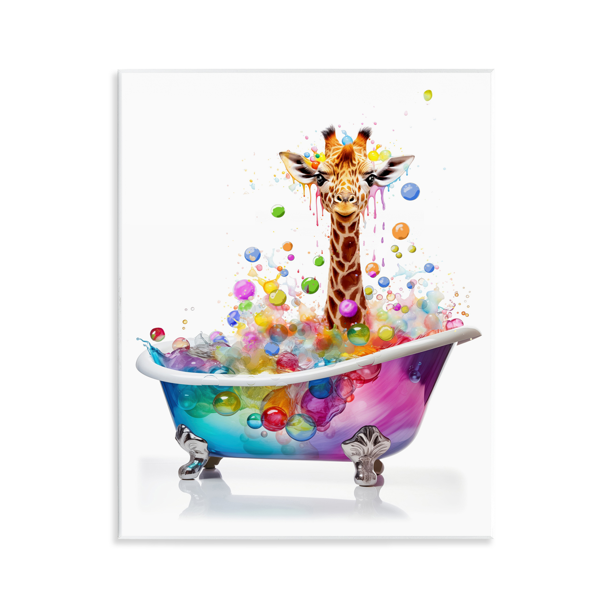Stupell Industries Rainbow Bubble Bath Giraffe Bath & Laundry Painting Unframed Art Print Wall Art, 11 x 14