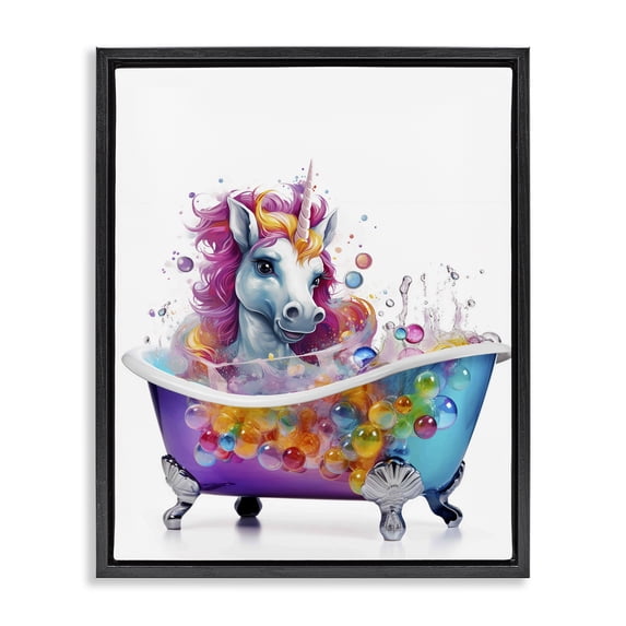 Stupell Industries Contemporary Rainbow Bubbles Unicorn Black Floating Frame Canvas Art, 17 x 21, by MB Cunningham