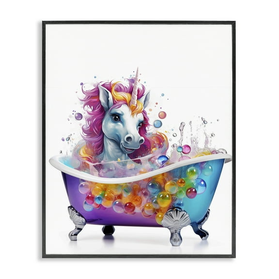 Stupell Industries Rainbow Bubbles Unicorn Typography Painting Black Framed Art Print Wall Art, 11 x 14