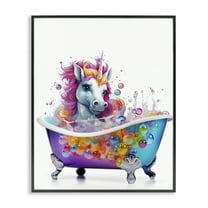 Stupell Industries Rainbow Bubbles Unicorn Typography Painting Black Framed Art Print Wall Art, 11 x 14