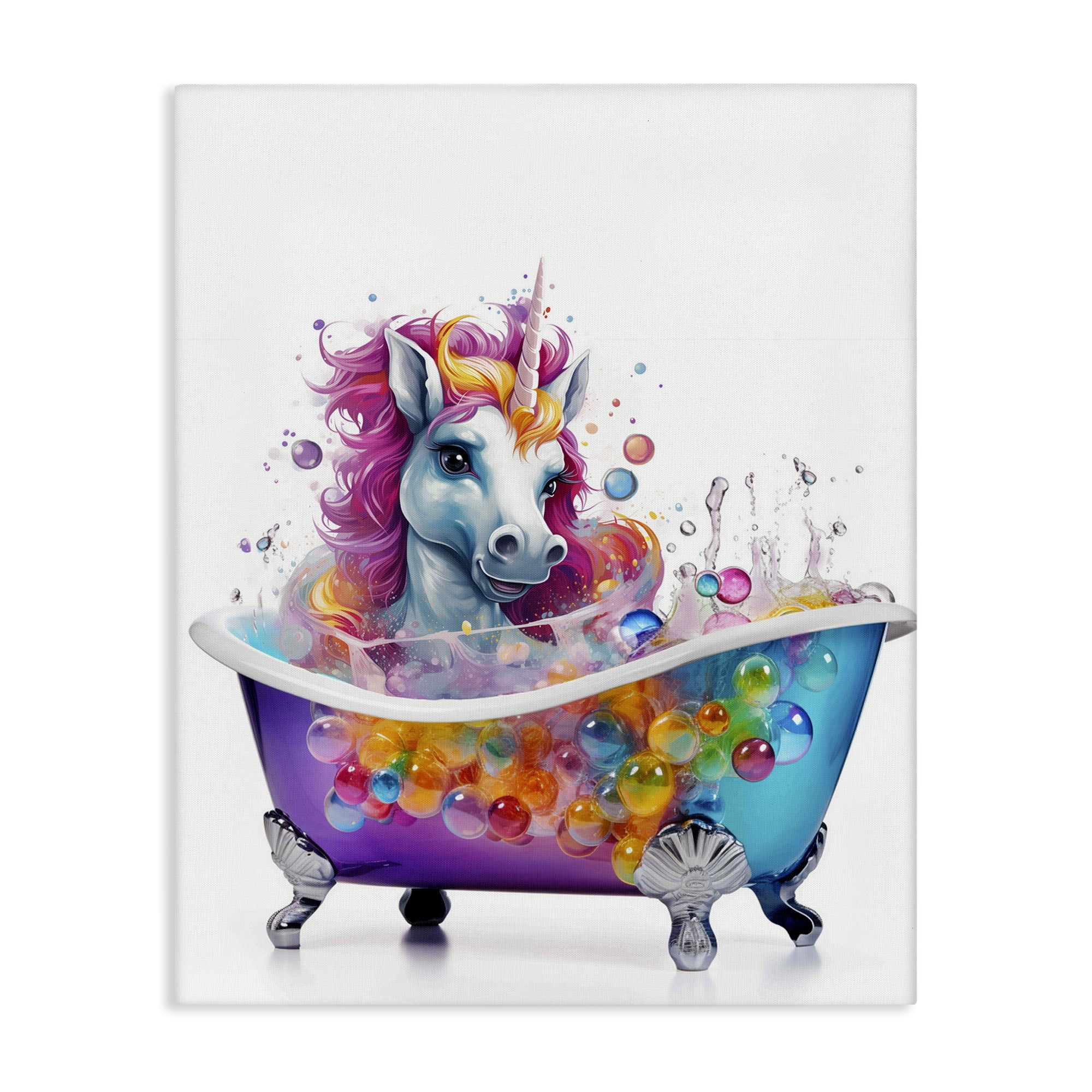 Stupell Industries Rainbow Bubbles Unicorn Typography Painting Gallery Wrapped Canvas Art Print Wall Art, 24 x 30