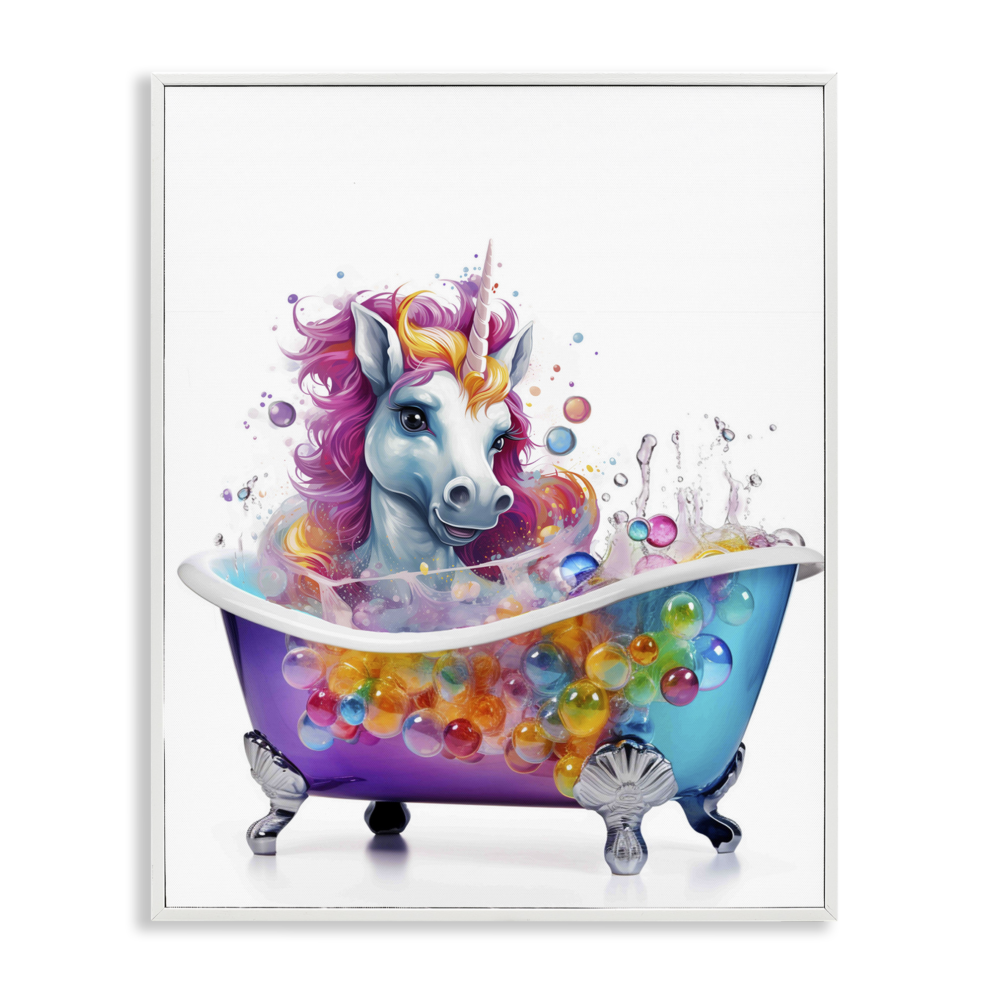 Stupell Industries Rainbow Bubbles Unicorn Typography Painting White Framed Art Print Wall Art, 11 x 14
