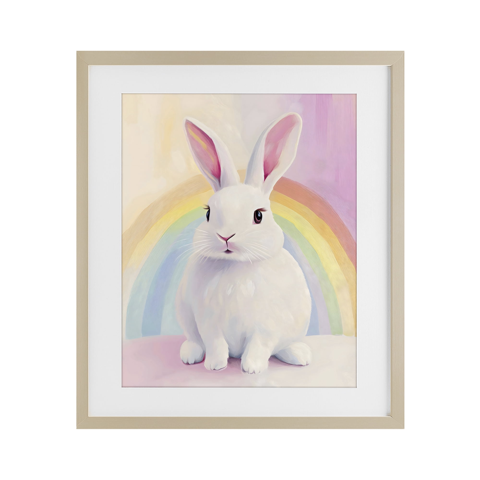 Stupell Industries Rainbow Bunny in Pastel Hues Birch Framed Print Under Glass, design by The Prints Vibe