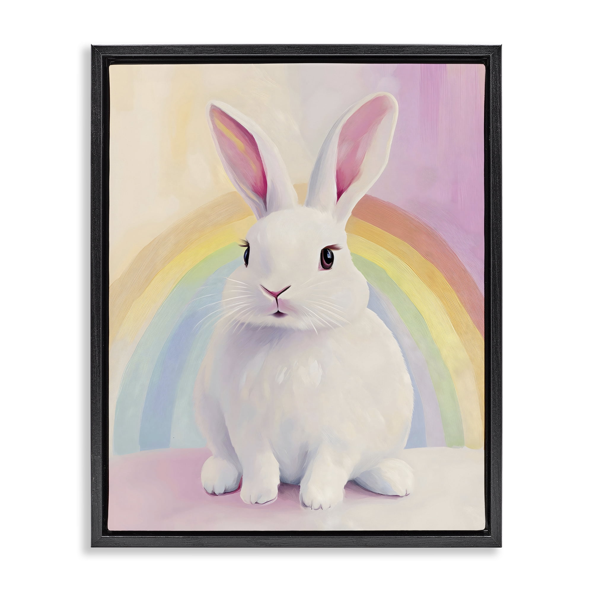 Stupell Industries Rainbow Bunny in Pastel Hues Black Framed Floater Canvas Wall Art, design by The Prints Vibe