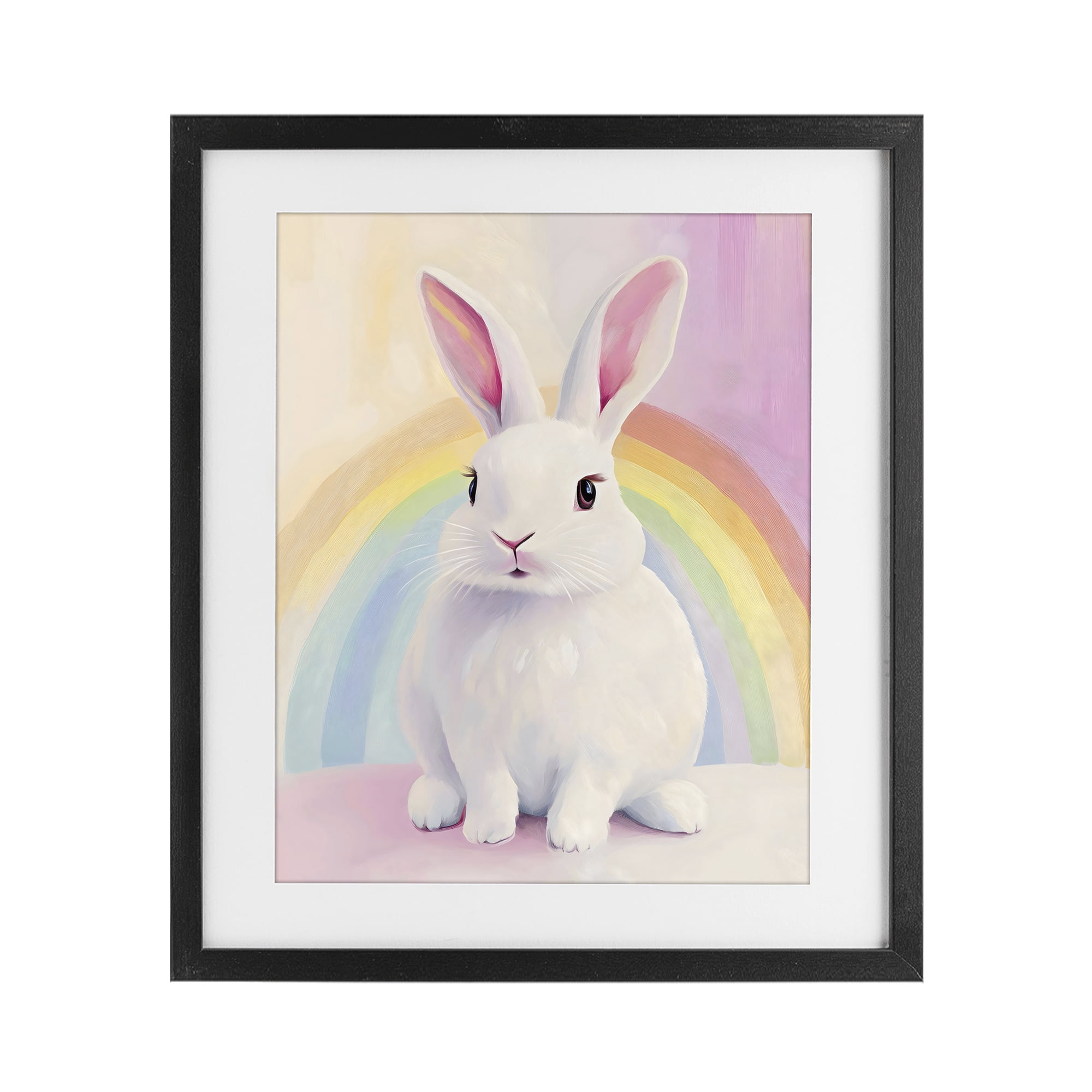 Stupell Industries Rainbow Bunny in Pastel Hues Black Framed Print Under Glass, design by The Prints Vibe