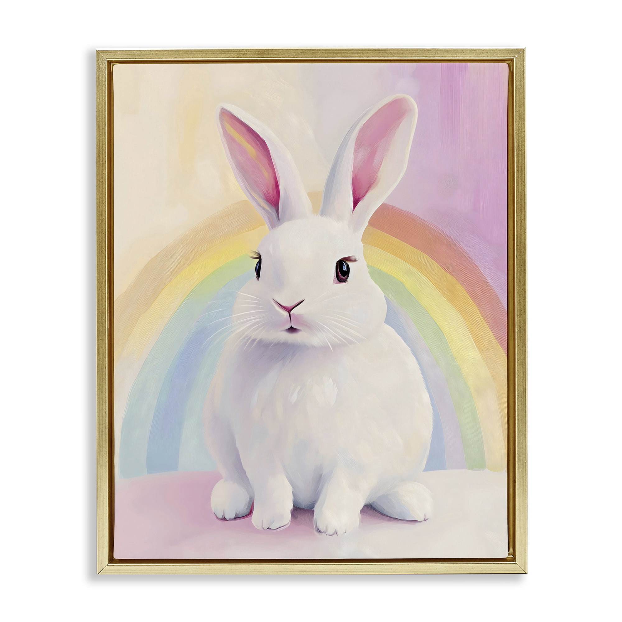 Stupell Industries Rainbow Bunny in Pastel Hues Gold Framed Floater Canvas Wall Art, design by The Prints Vibe