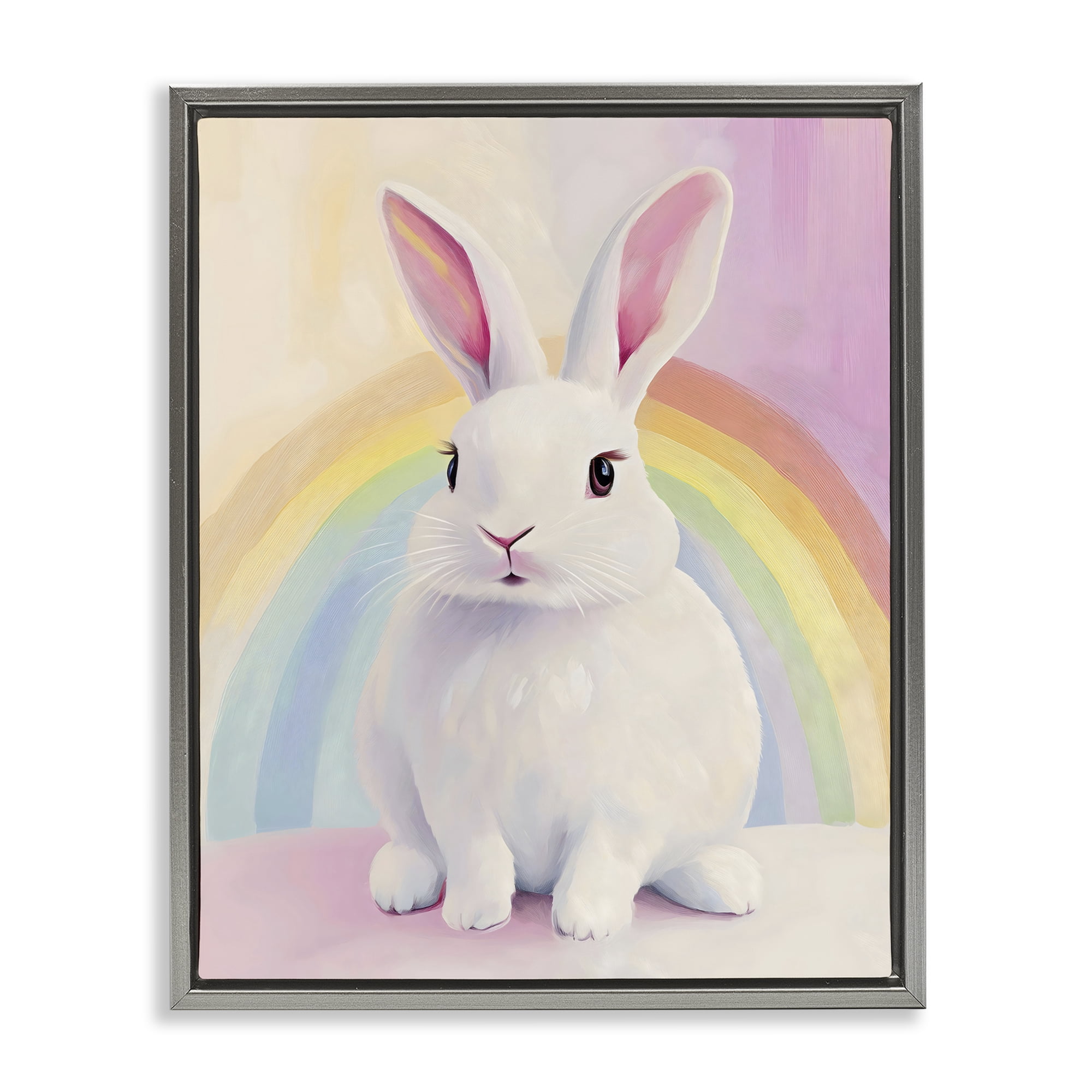 Stupell Industries Rainbow Bunny in Pastel Hues Gray Framed Floater Canvas Wall Art, design by The Prints Vibe