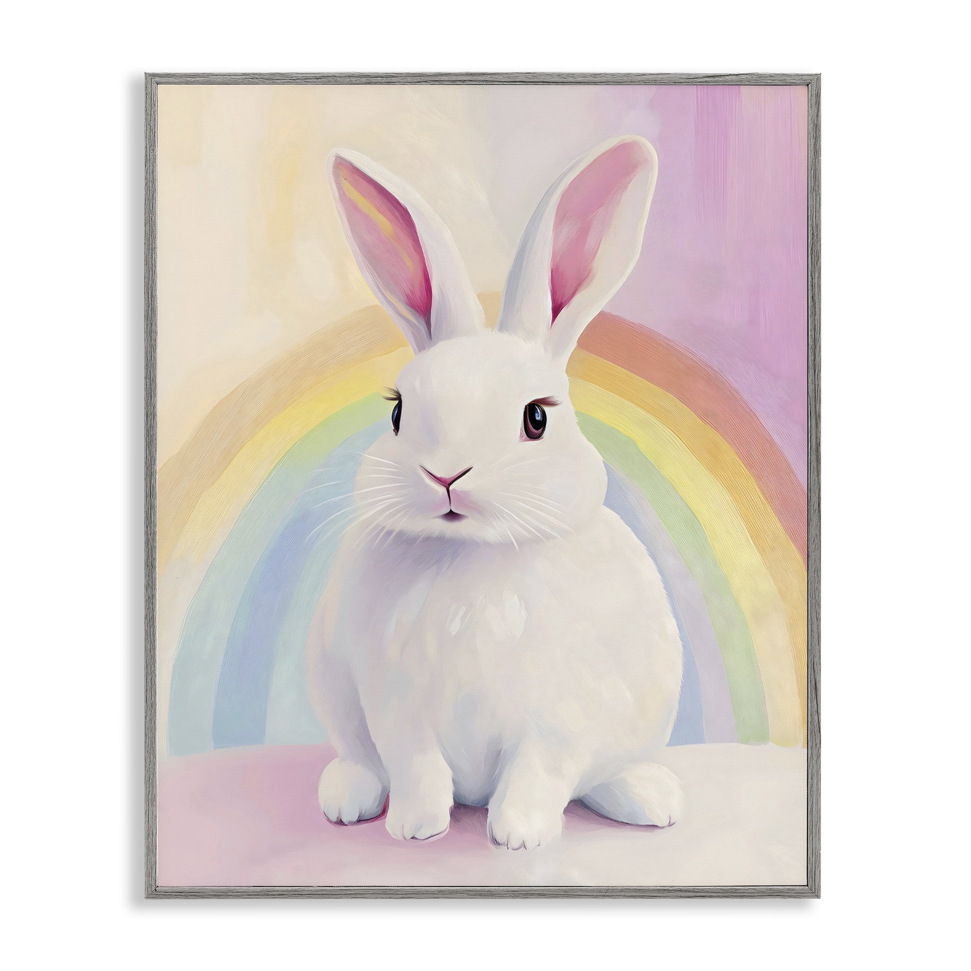Stupell Industries Rainbow Bunny in Pastel Hues Gray Framed Giclee Art, design by The Prints Vibe