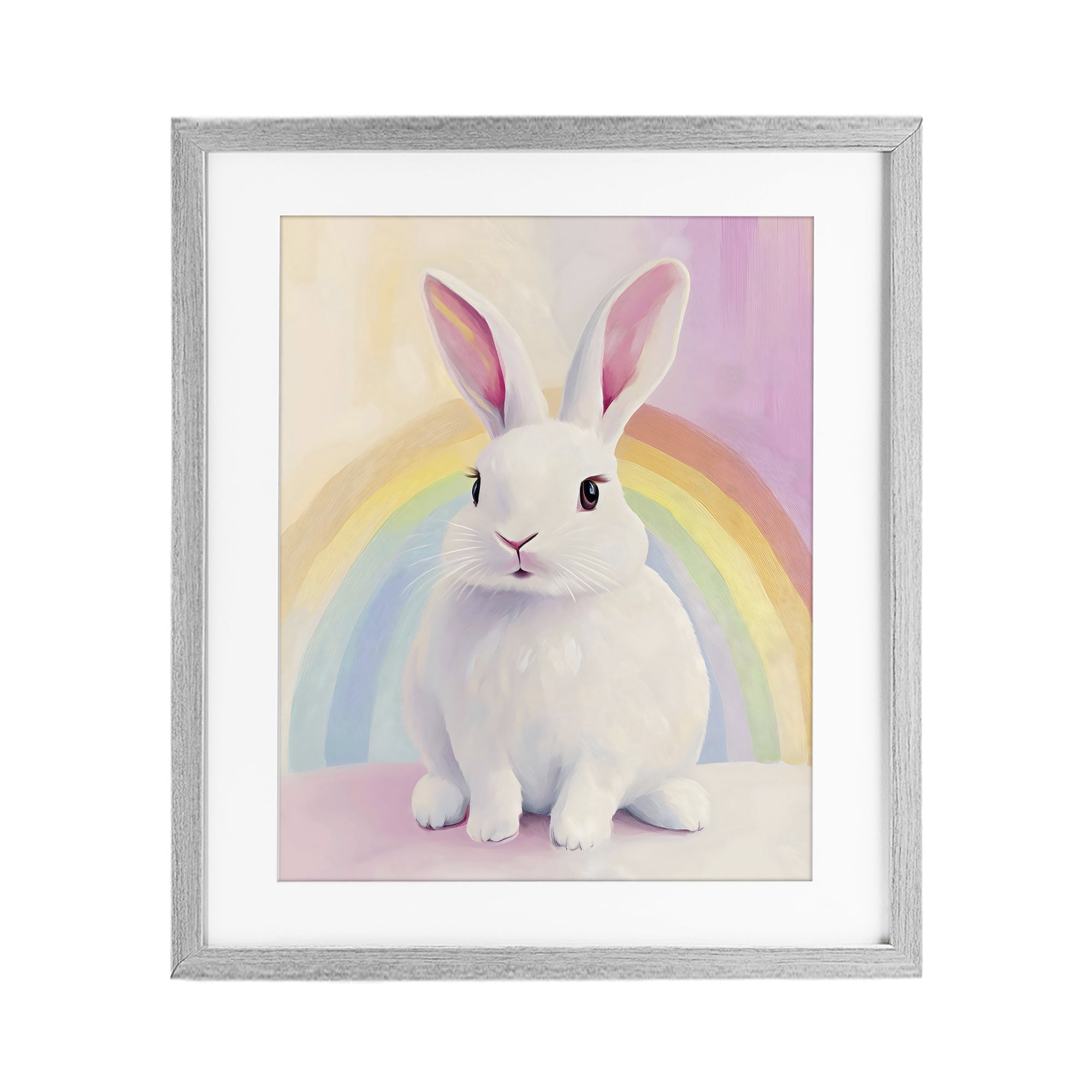 Stupell Industries Rainbow Bunny in Pastel Hues Gray Framed Print Under Glass, design by The Prints Vibe