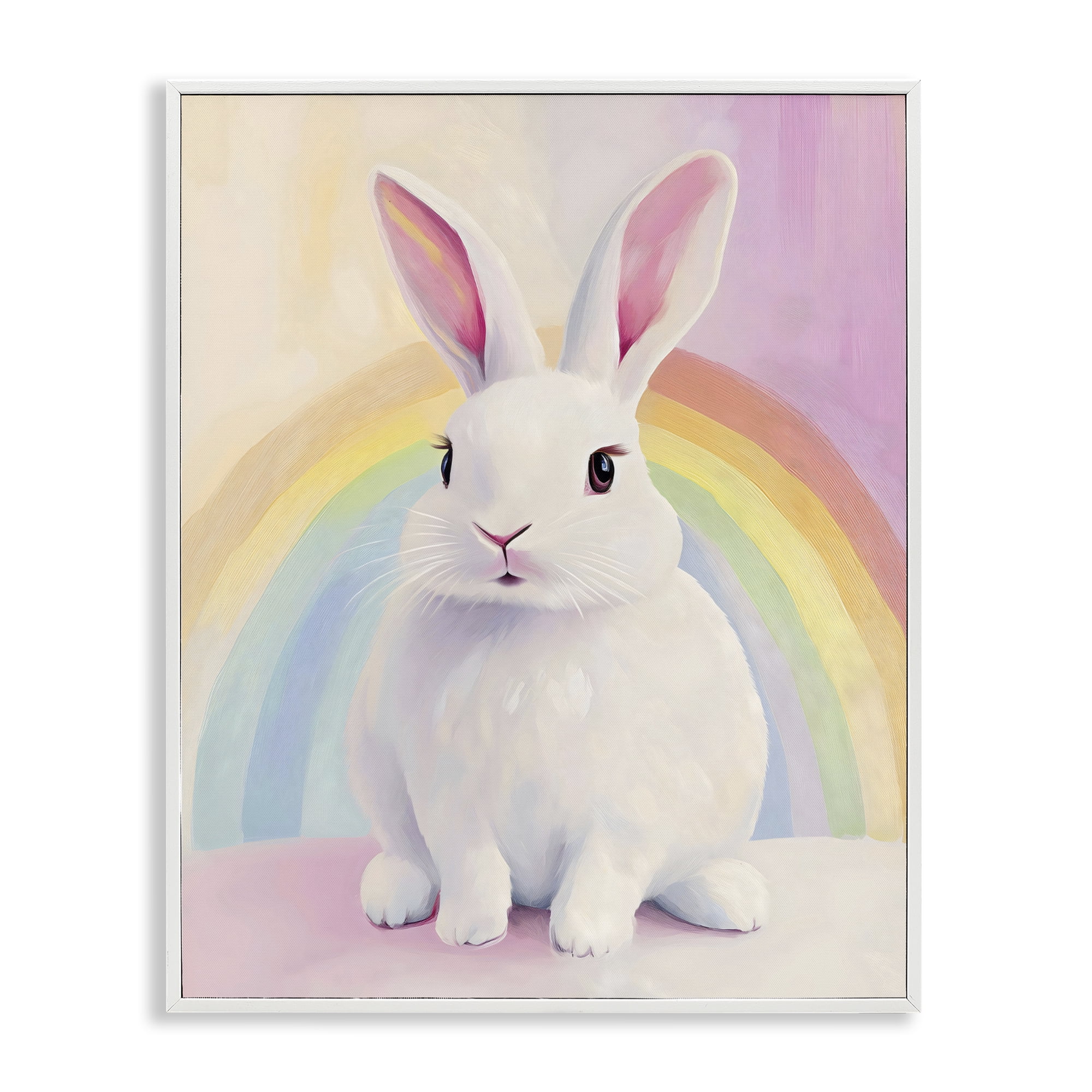 Stupell Industries Rainbow Bunny in Pastel Hues White Framed Giclee Art, design by The Prints Vibe