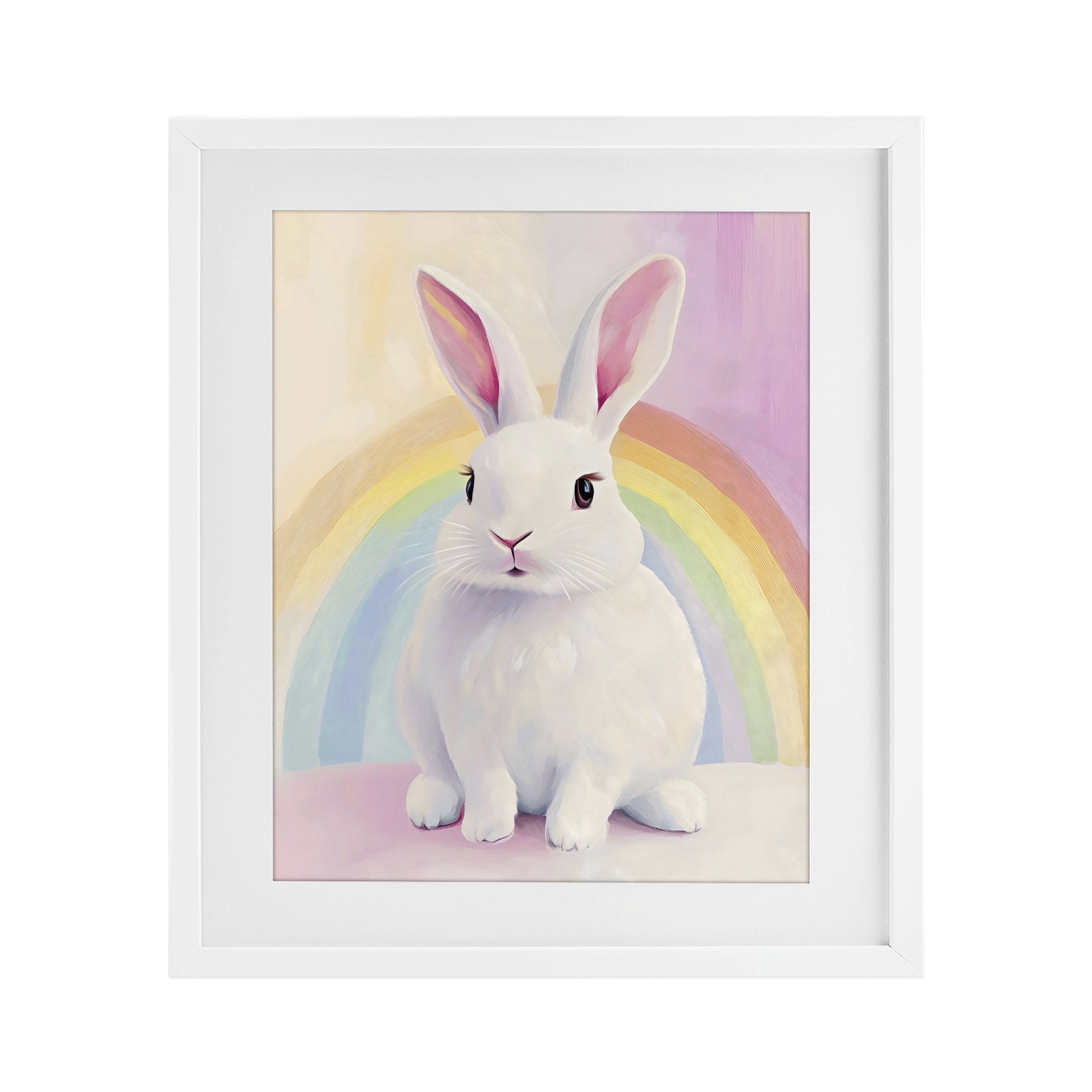 Stupell Industries Rainbow Bunny in Pastel Hues White Framed Print Under Glass, design by The Prints Vibe