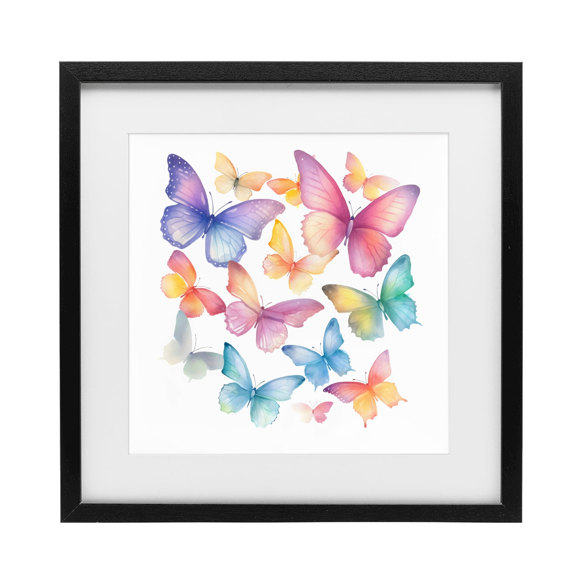 Stupell Industries Rainbow Butterflies Rabble Black Framed Print Under Glass, design by Creative Studio