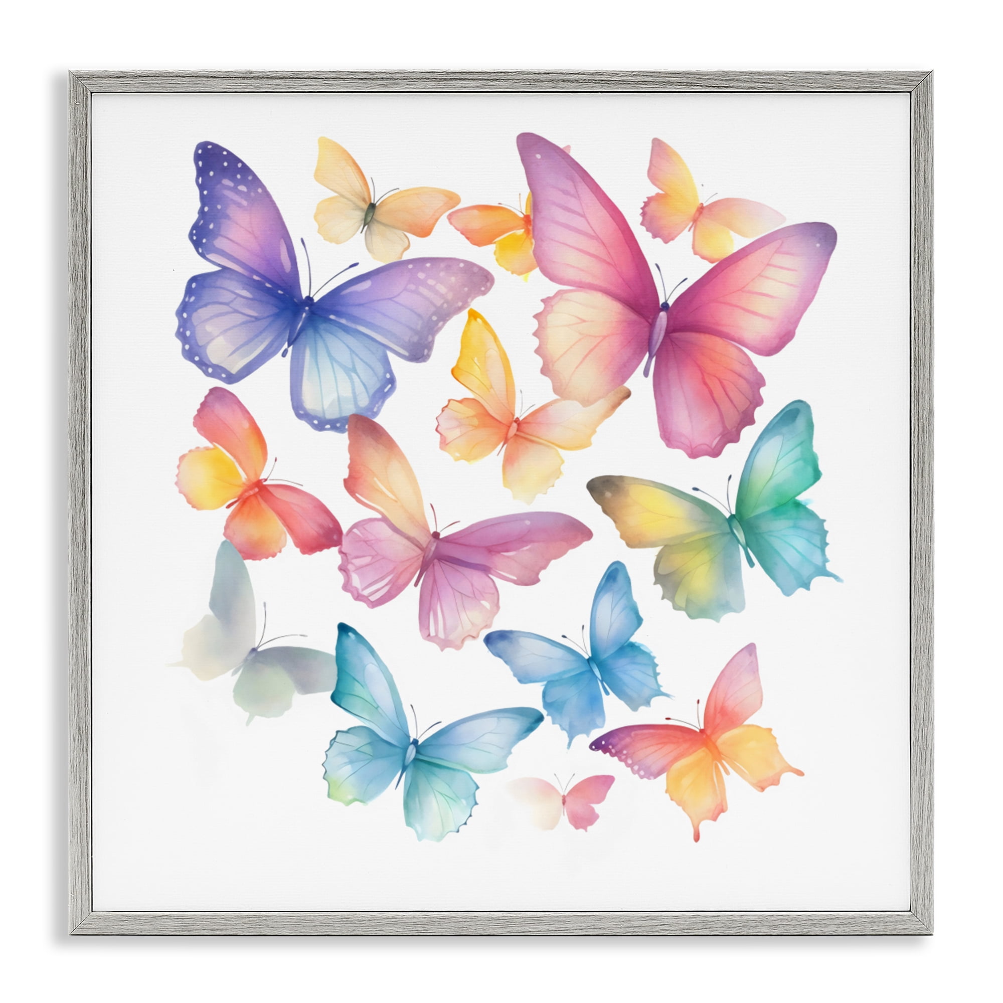 Stupell Industries Rainbow Butterflies Rabble Gray Framed Giclee Art, design by Creative Studio