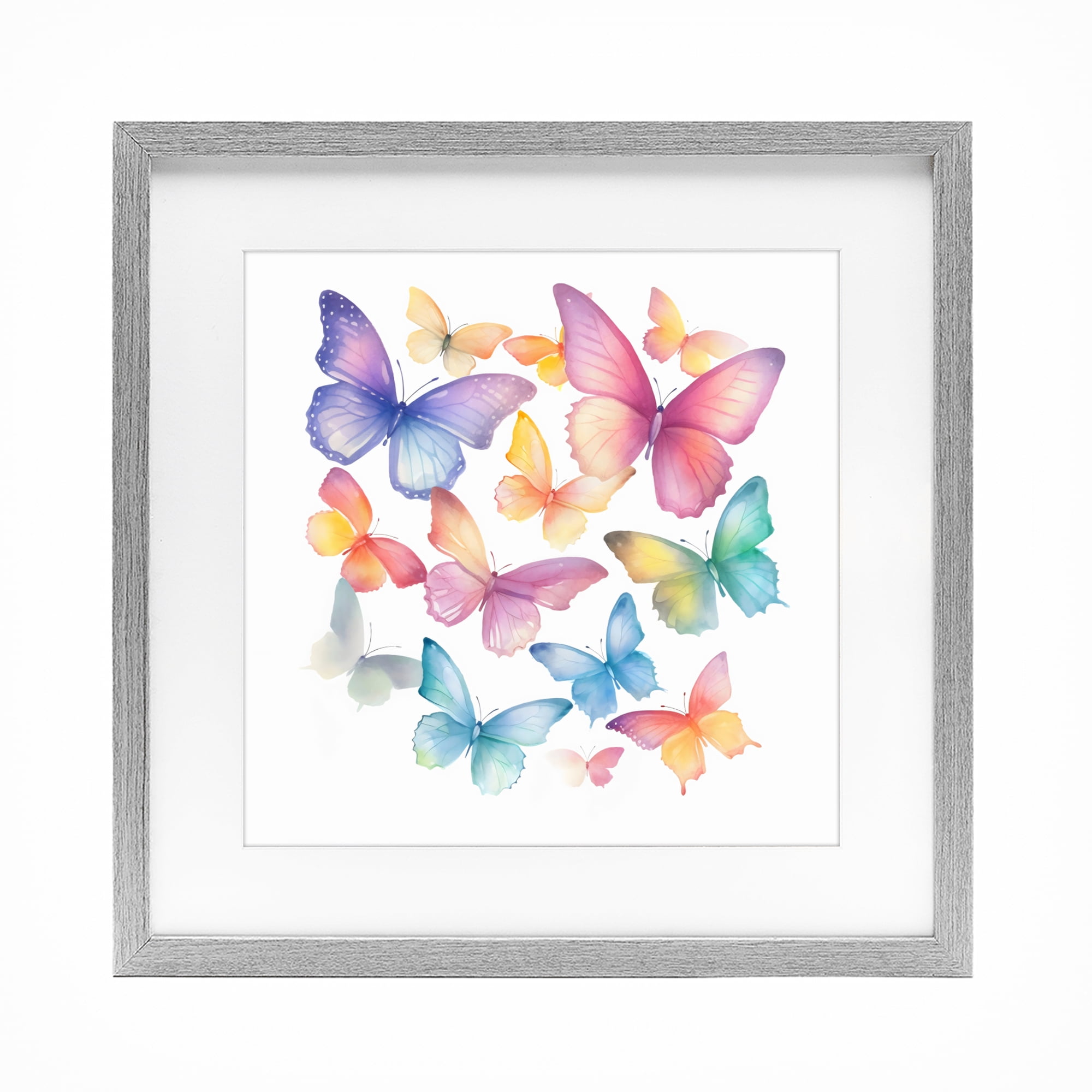 Stupell Industries Rainbow Butterflies Rabble Gray Framed Print Under Glass, design by Creative Studio