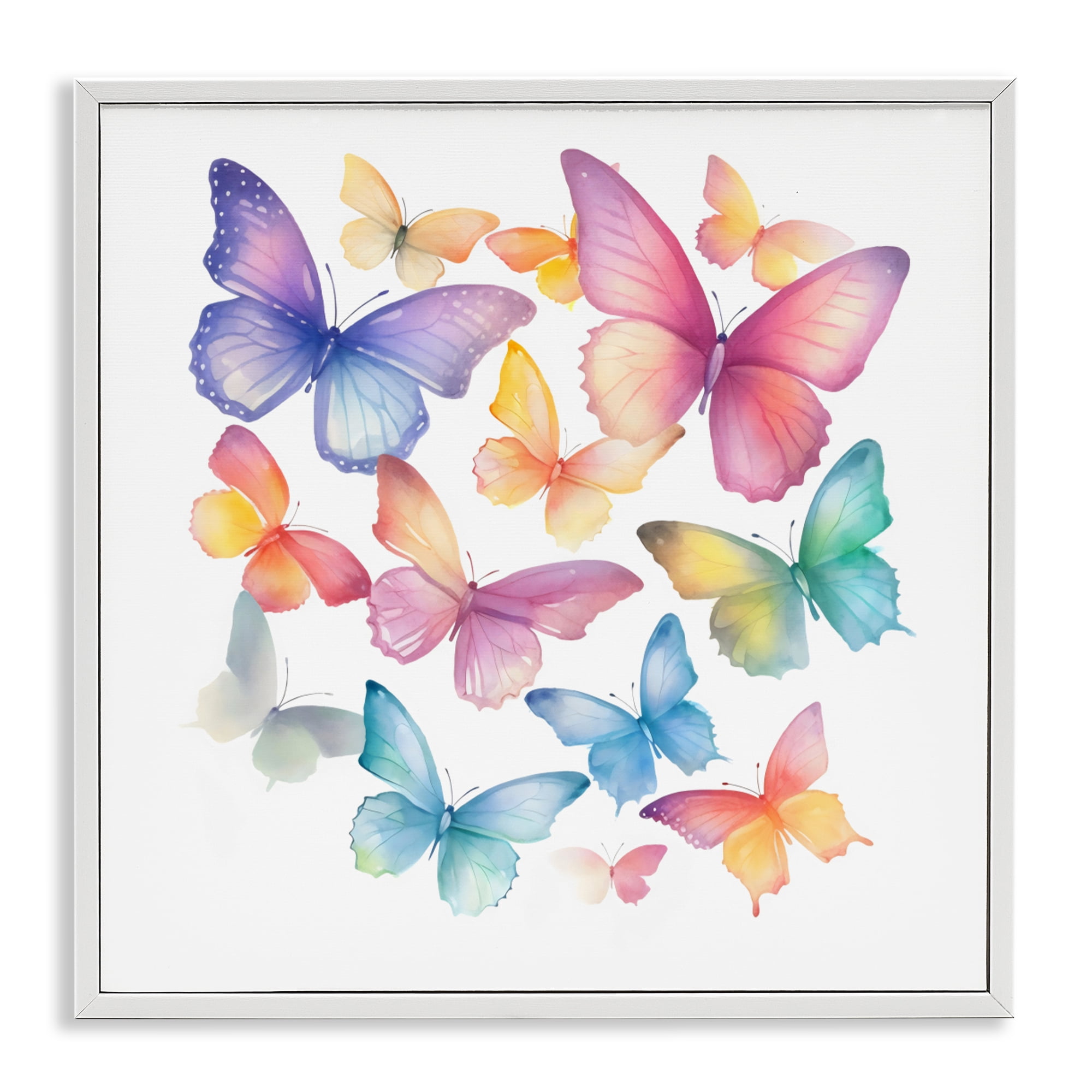 Stupell Industries Rainbow Butterflies Rabble White Framed Giclee Art, design by Creative Studio