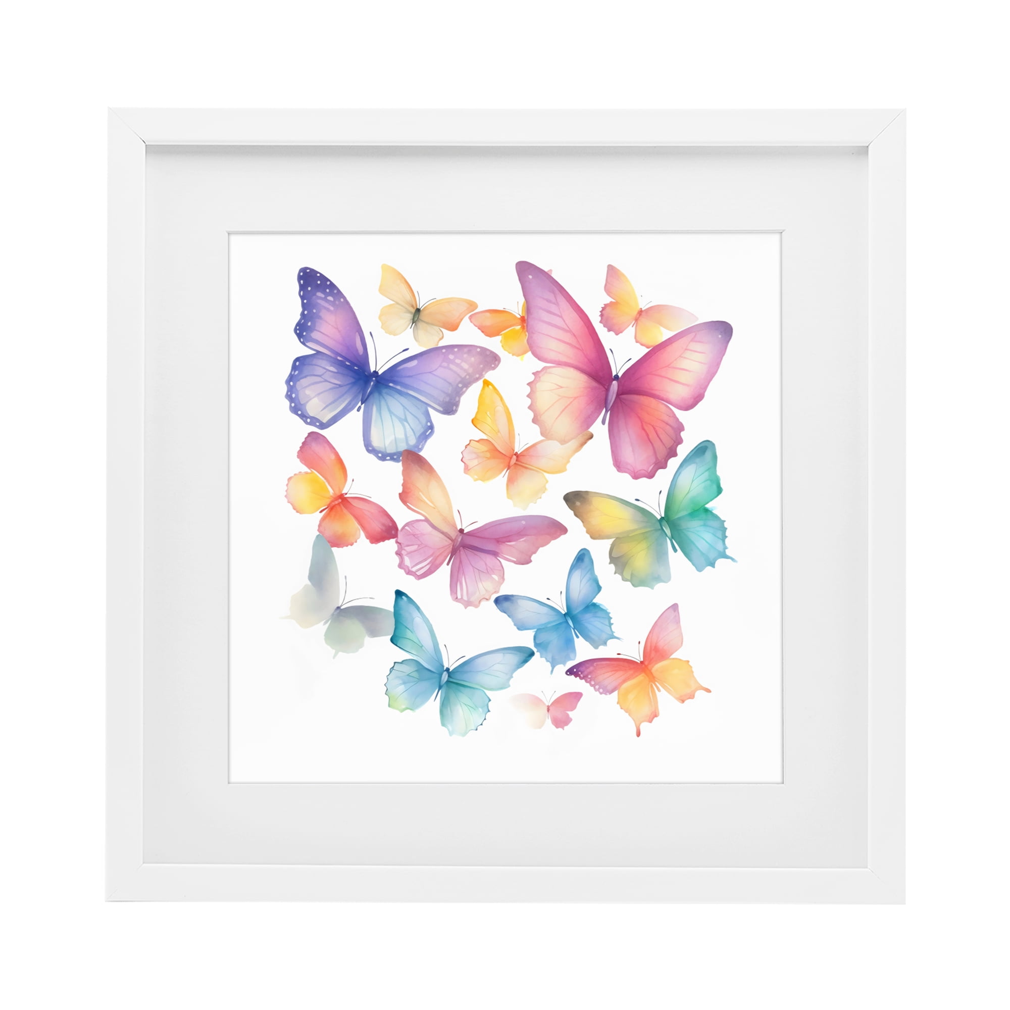Stupell Industries Rainbow Butterflies Rabble White Framed Print Under Glass, design by Creative Studio
